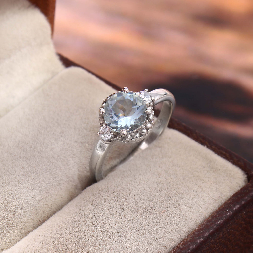 Natural Sky Blue Aquamarine Prong Set Gemstone Ring