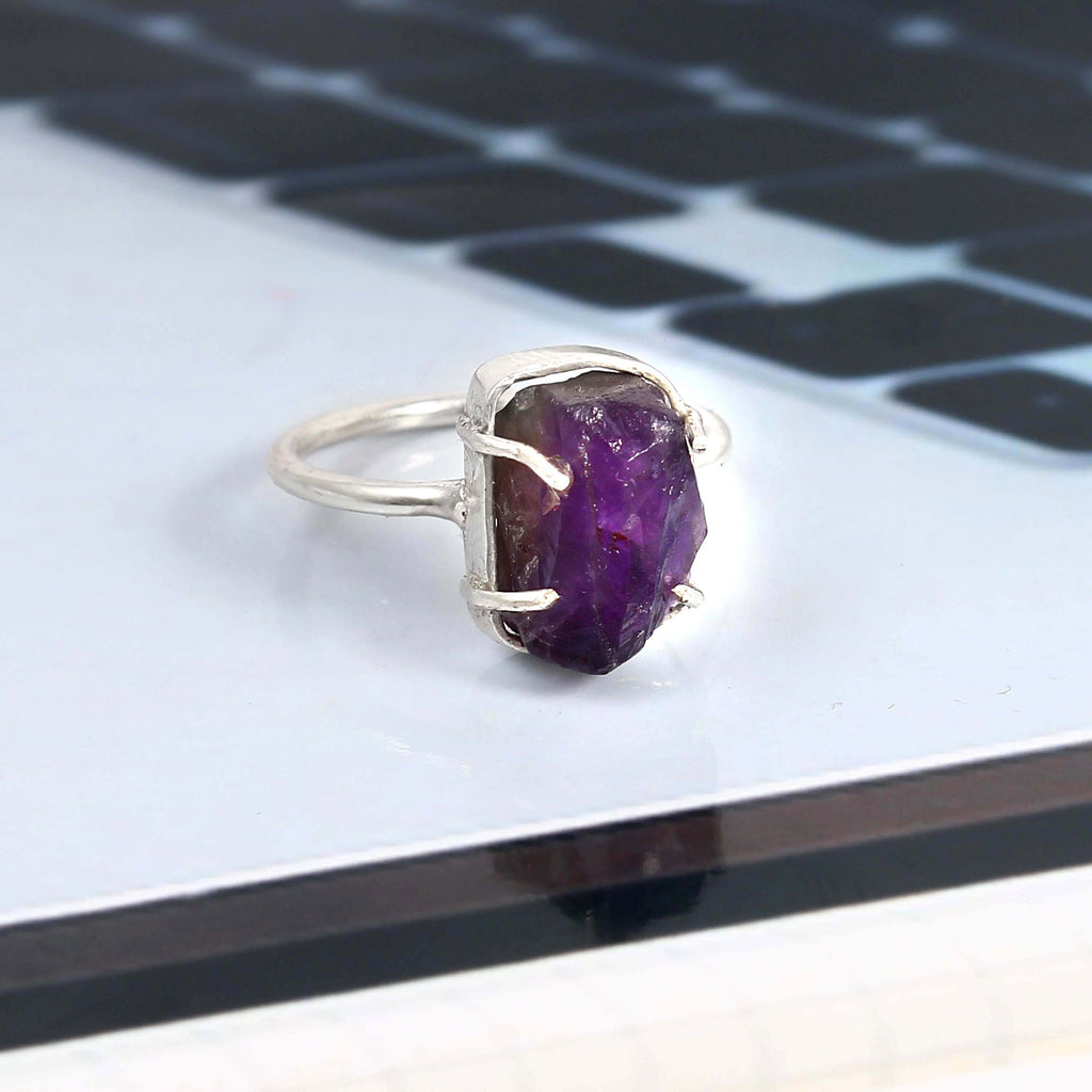 Natural Purple Amethyst Free Size Rough Gemstone Ring