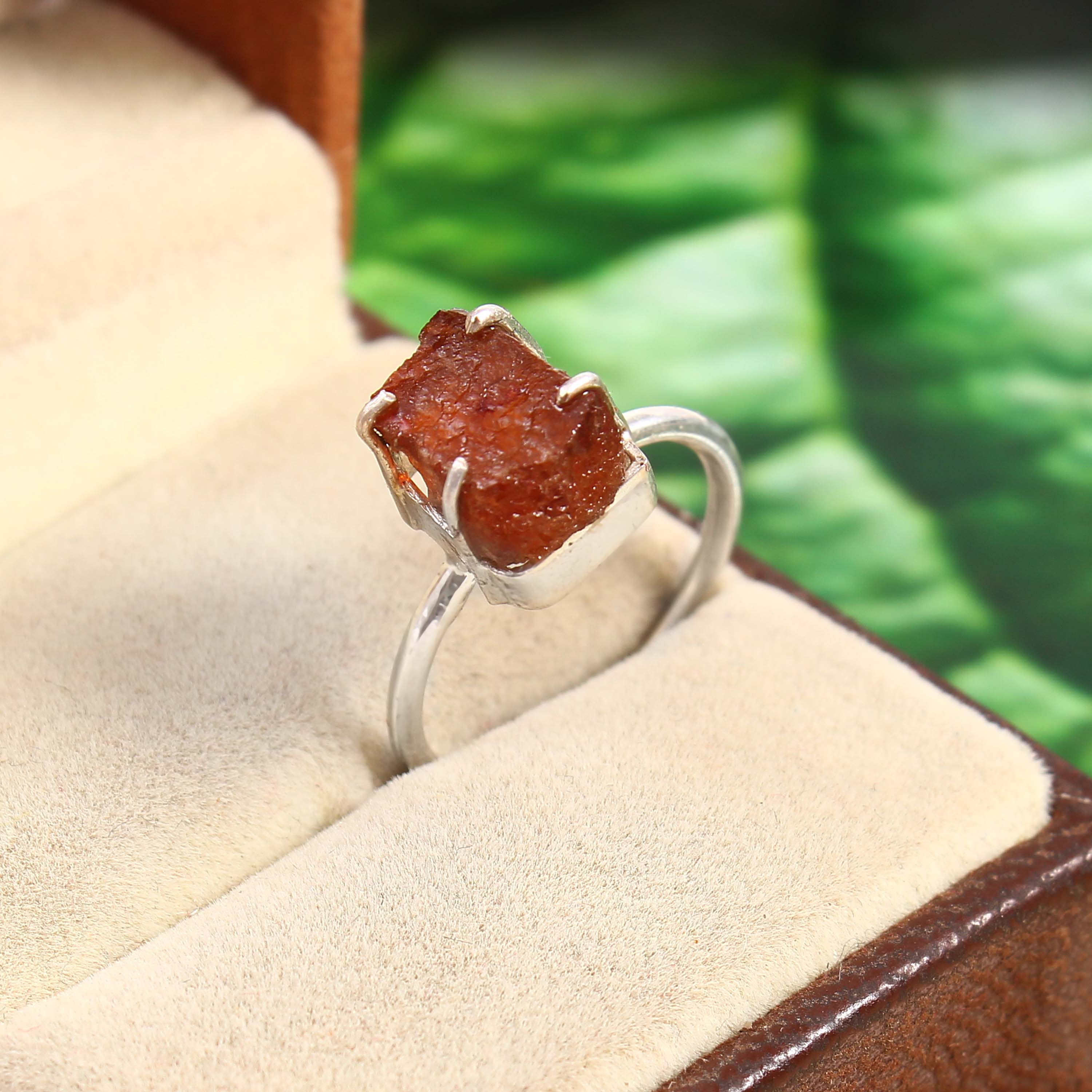 Natural Red Sunstone Free Size Rough Gemstone Ring