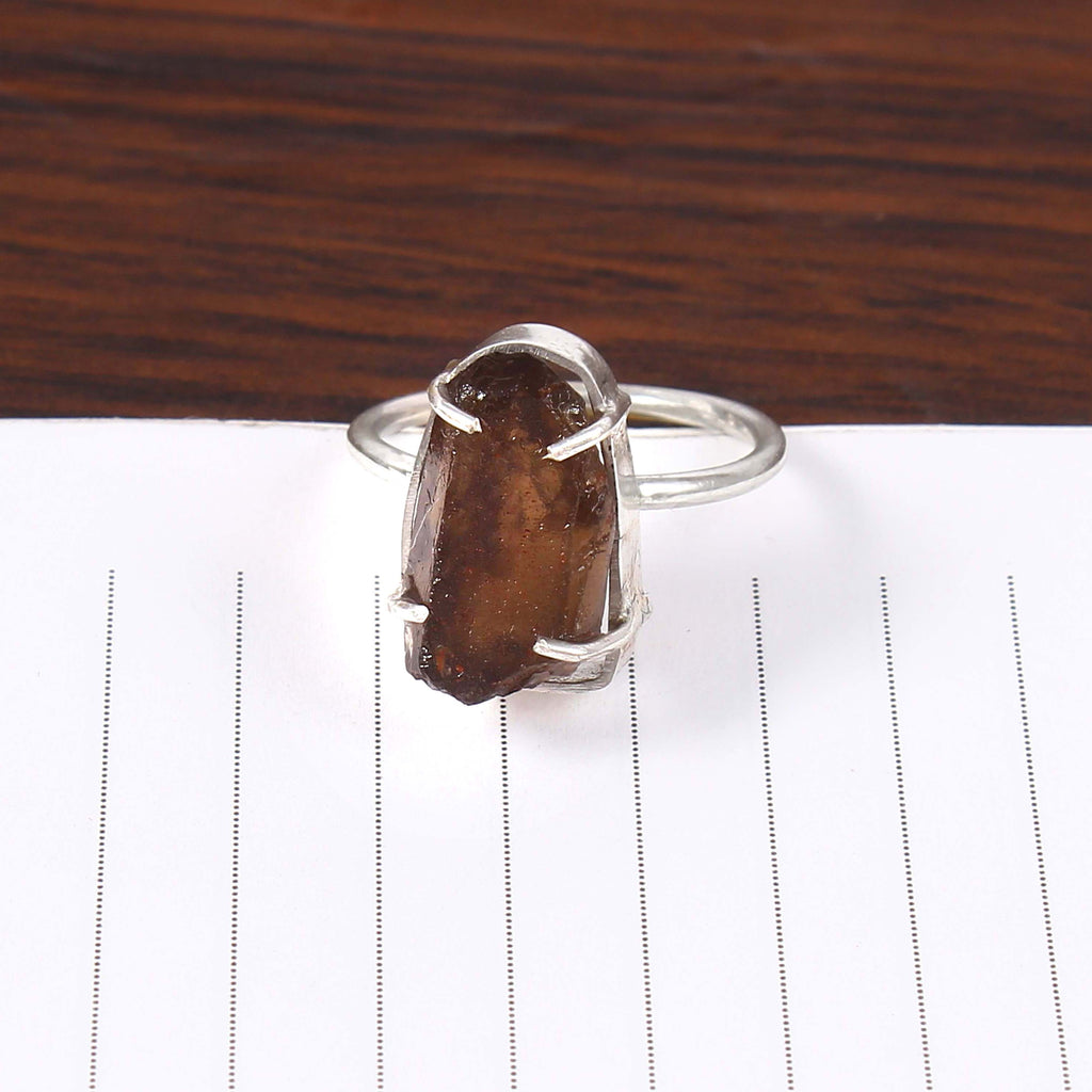 Natural Smoky Quartz Free Size Rough Gemstone Ring