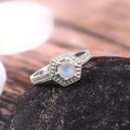 Natural Rainbow Moonstone Round Cut Prong Set Gemstone Ring