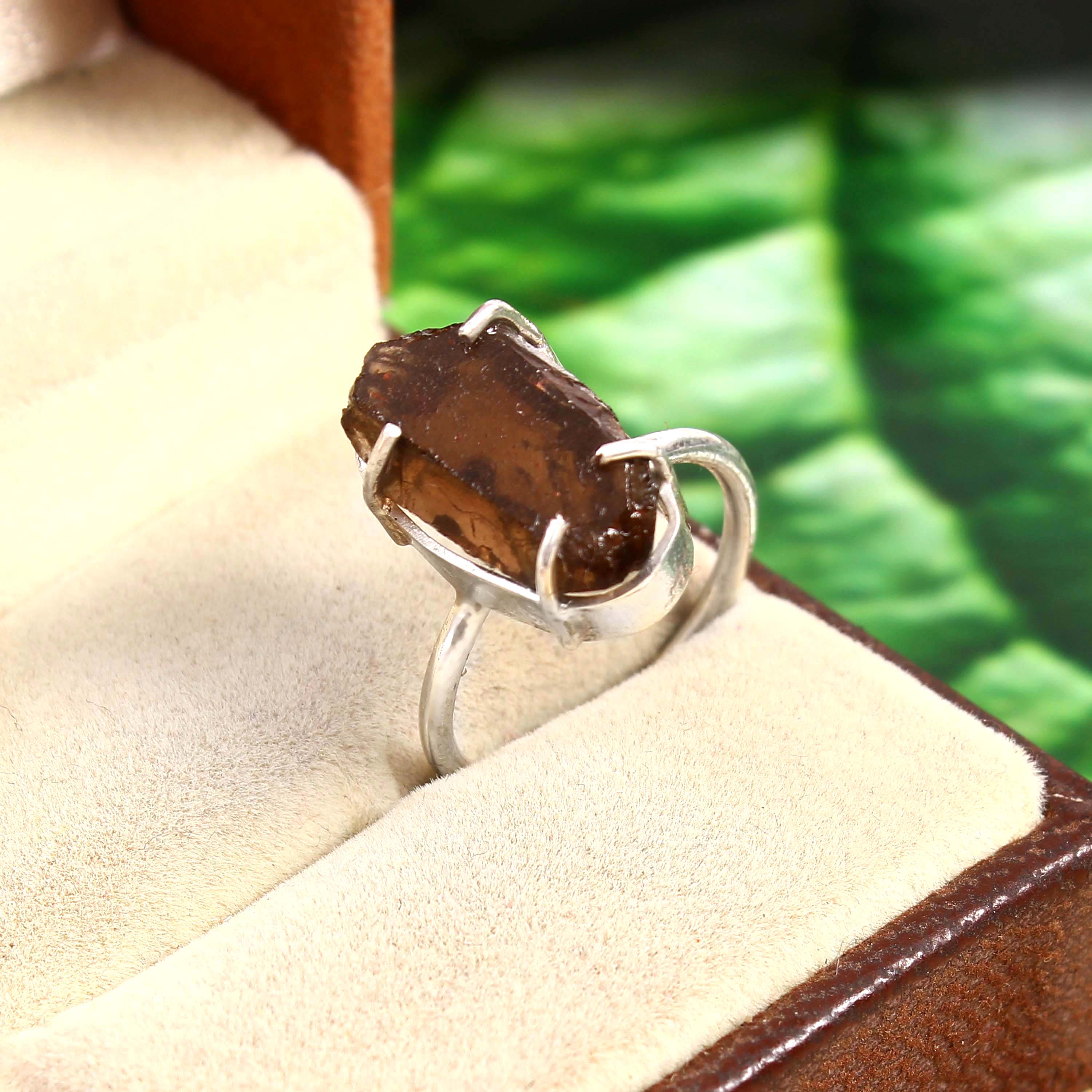 Natural Smoky Quartz Free Size Rough Gemstone Ring