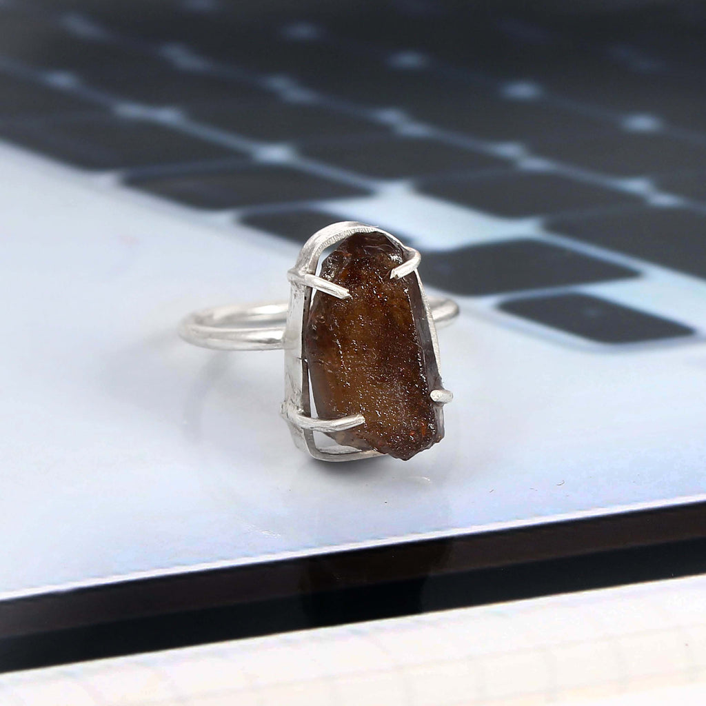 Natural Smoky Quartz Free Size Rough Gemstone Ring