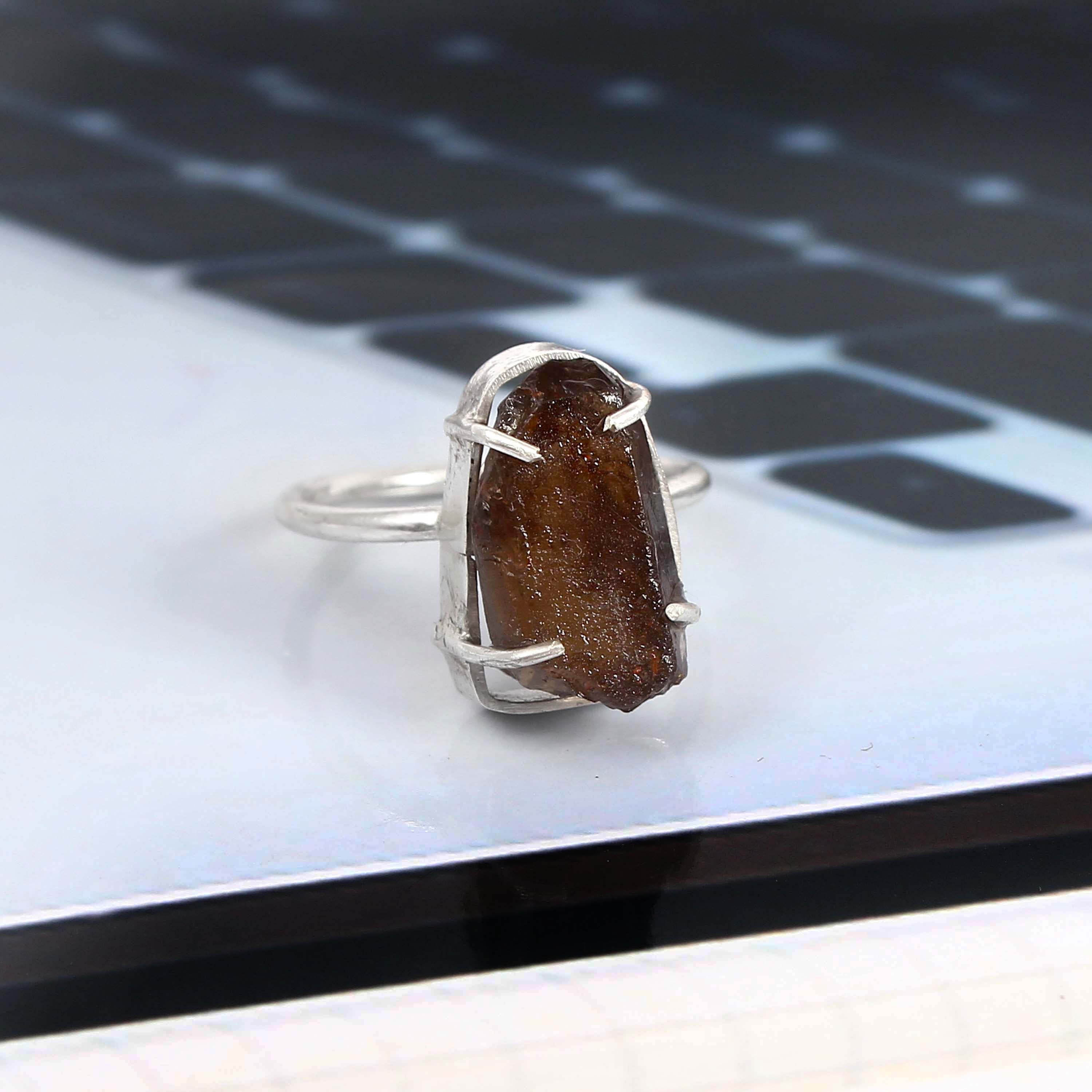 Natural Smoky Quartz Free Size Rough Gemstone Ring