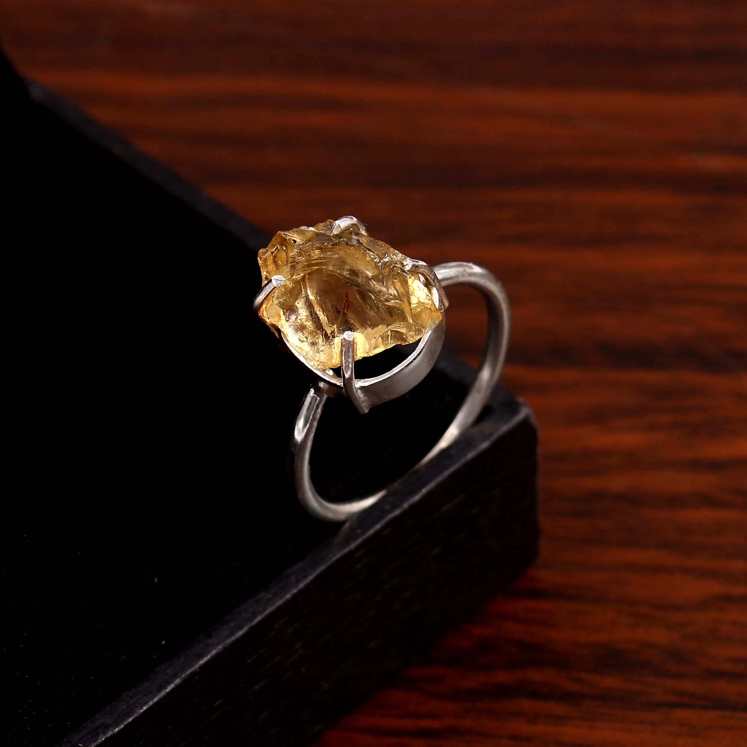Natural Golden Citrine Free Size Rough Gemstone Ring