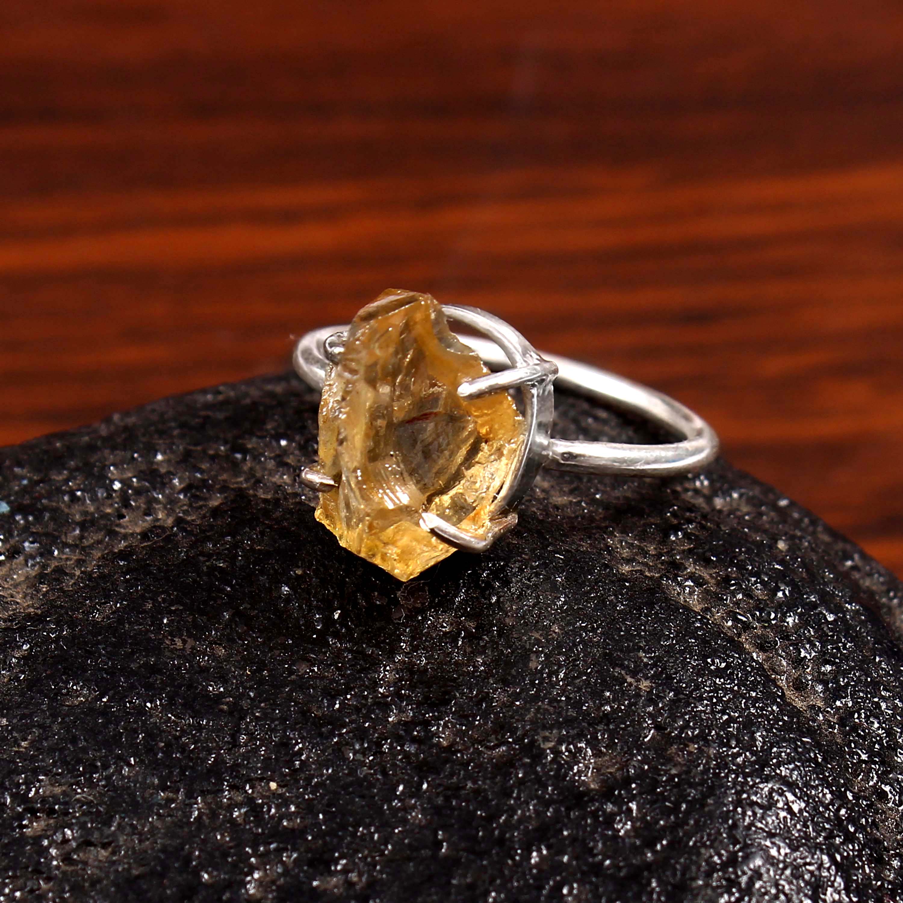 Natural Golden Citrine Free Size Rough Gemstone Ring