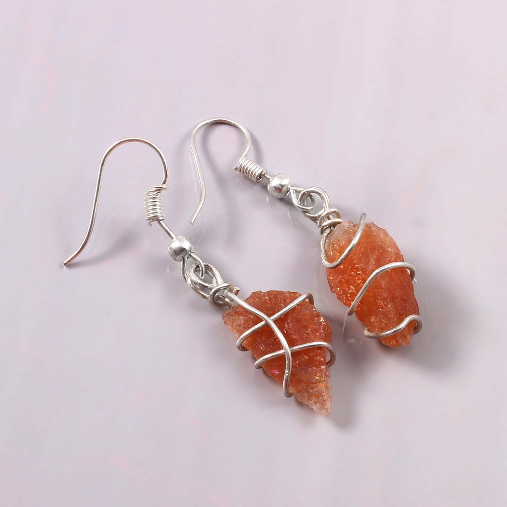 Natural Red Sunstone Gemstone Earrings