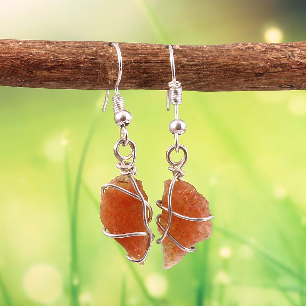Natural Red Sunstone Gemstone Earrings