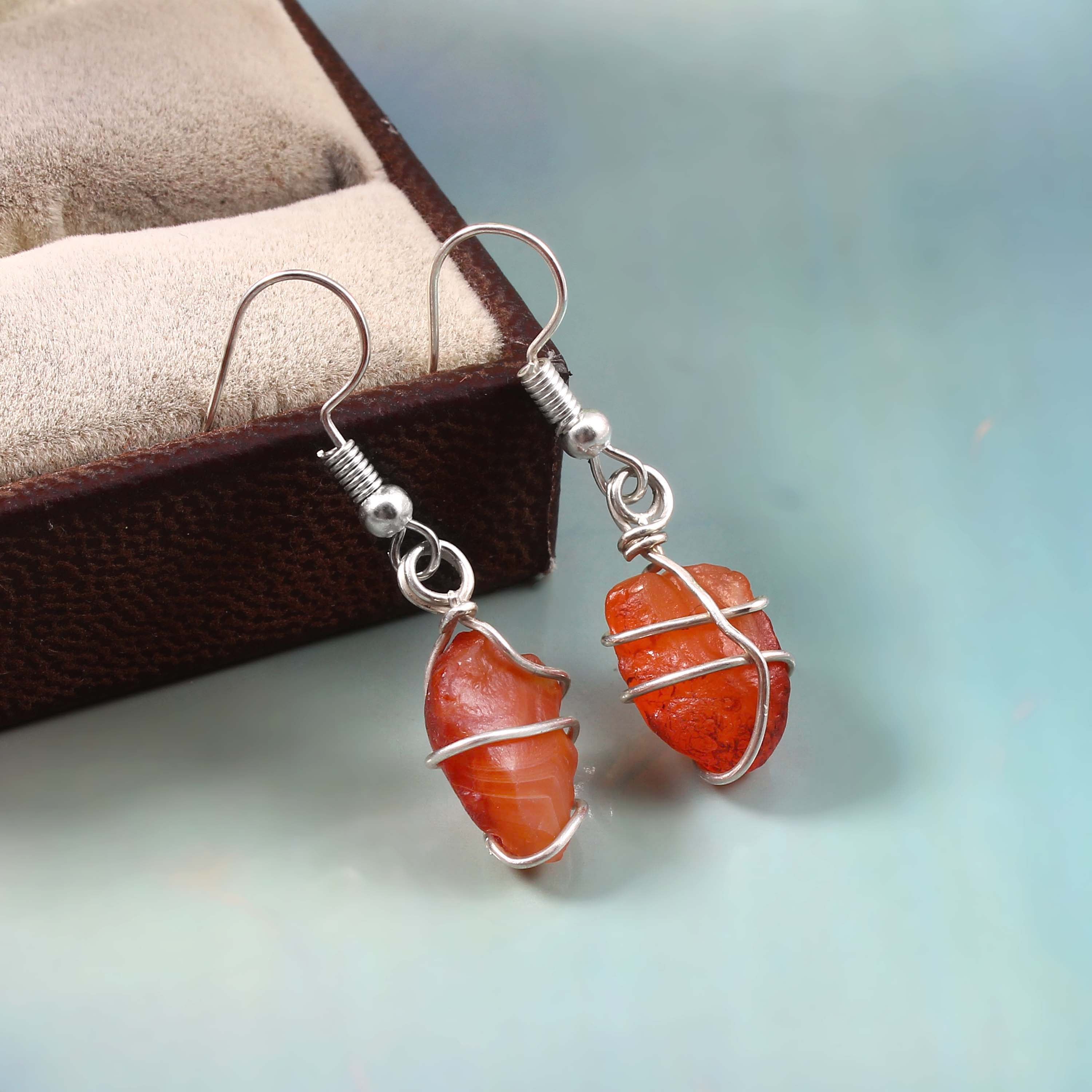 Natural Red Sunstone Gemstone Earrings