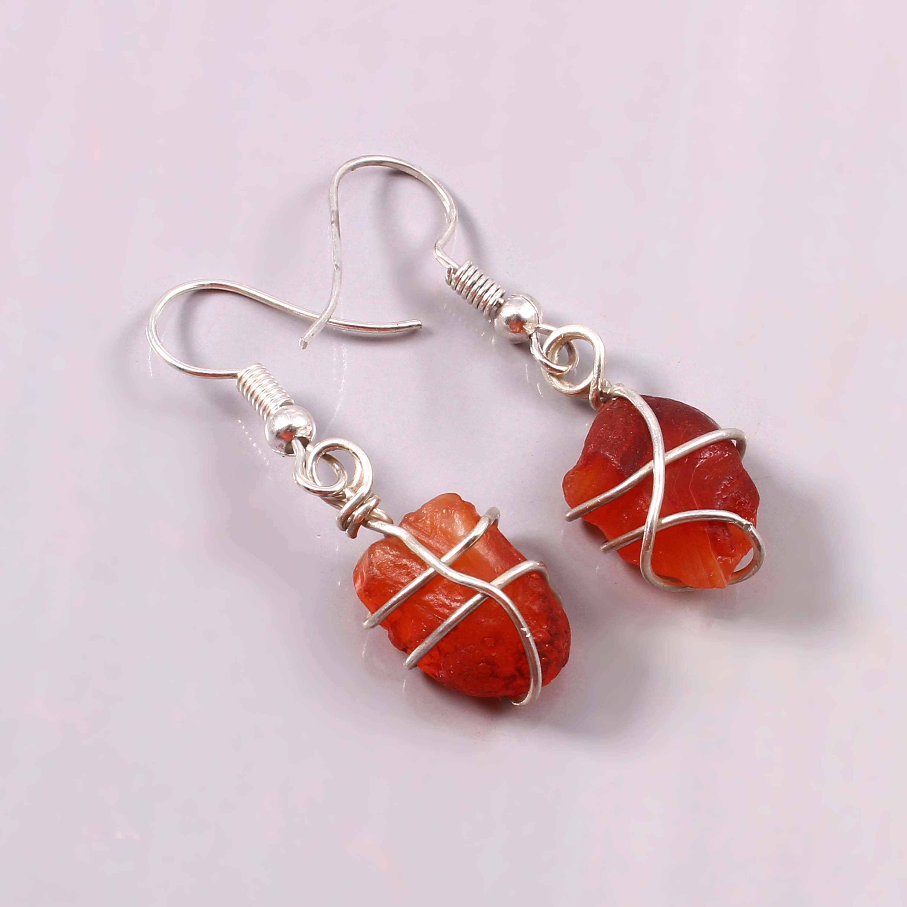 Natural Red Sunstone Gemstone Earrings
