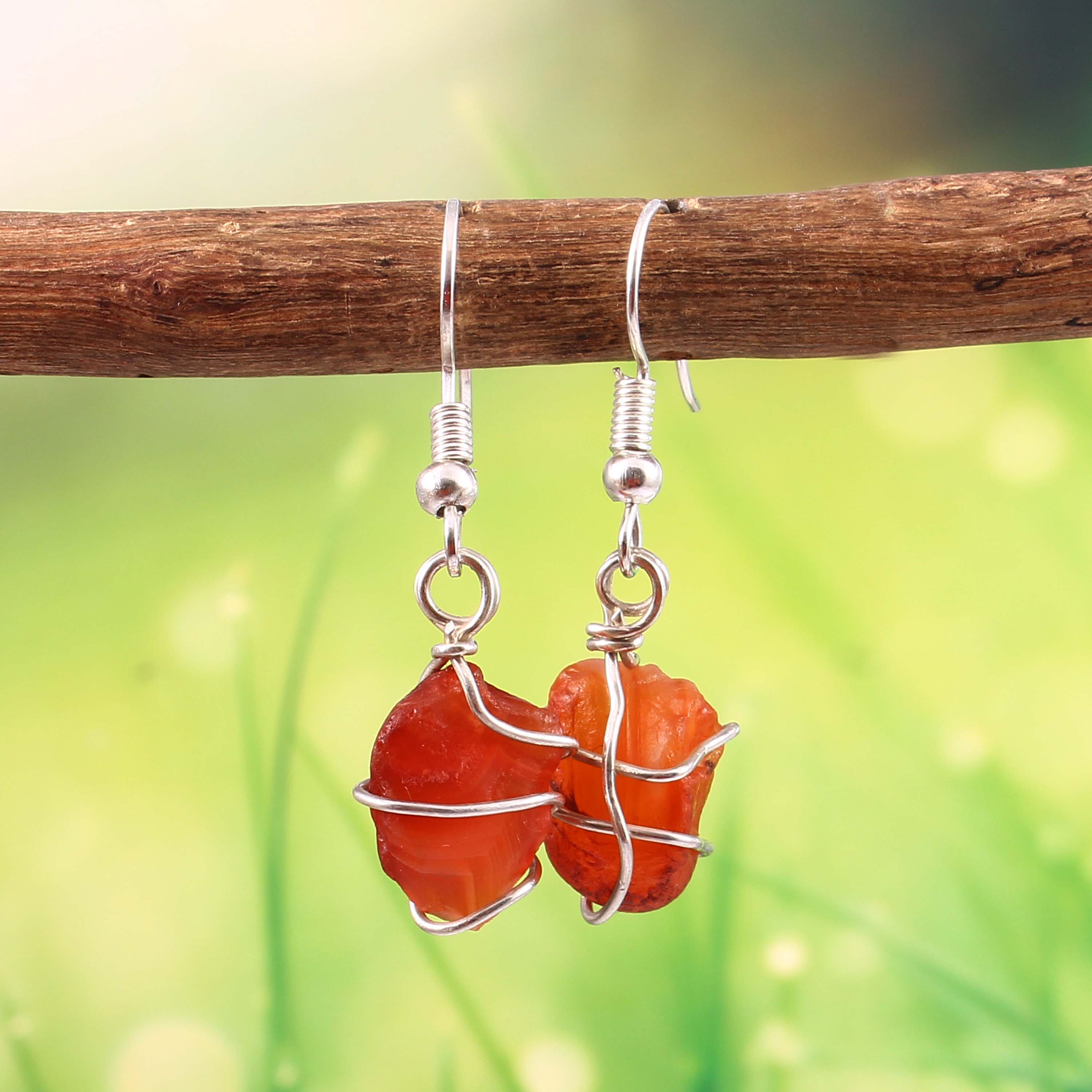 Natural Red Sunstone Gemstone Earrings
