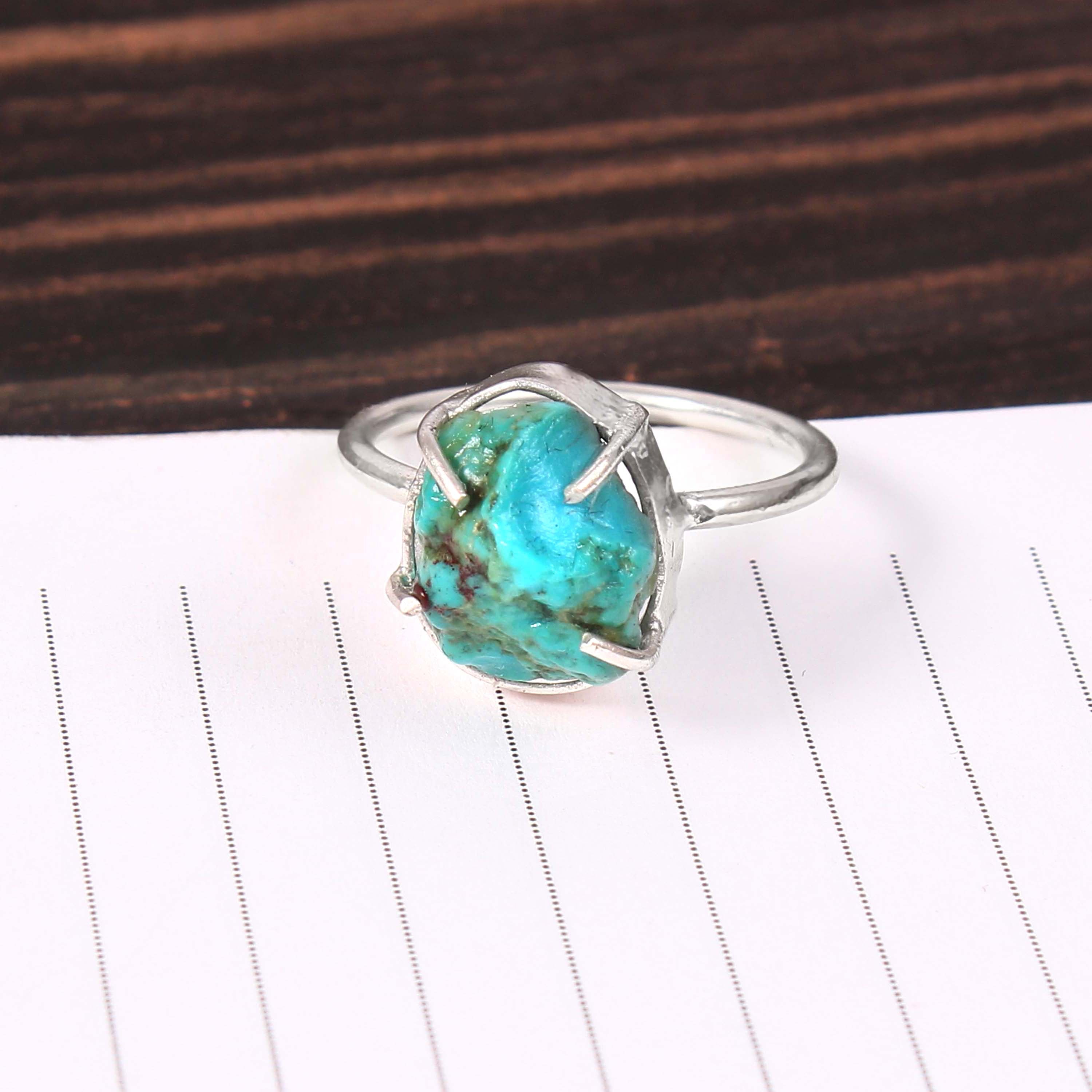 Natural Blue Turquoise Free Size Rough Gemstone Ring