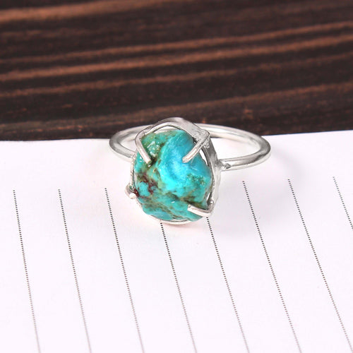 Natural Blue Turquoise Free Size Rough Gemstone Ring