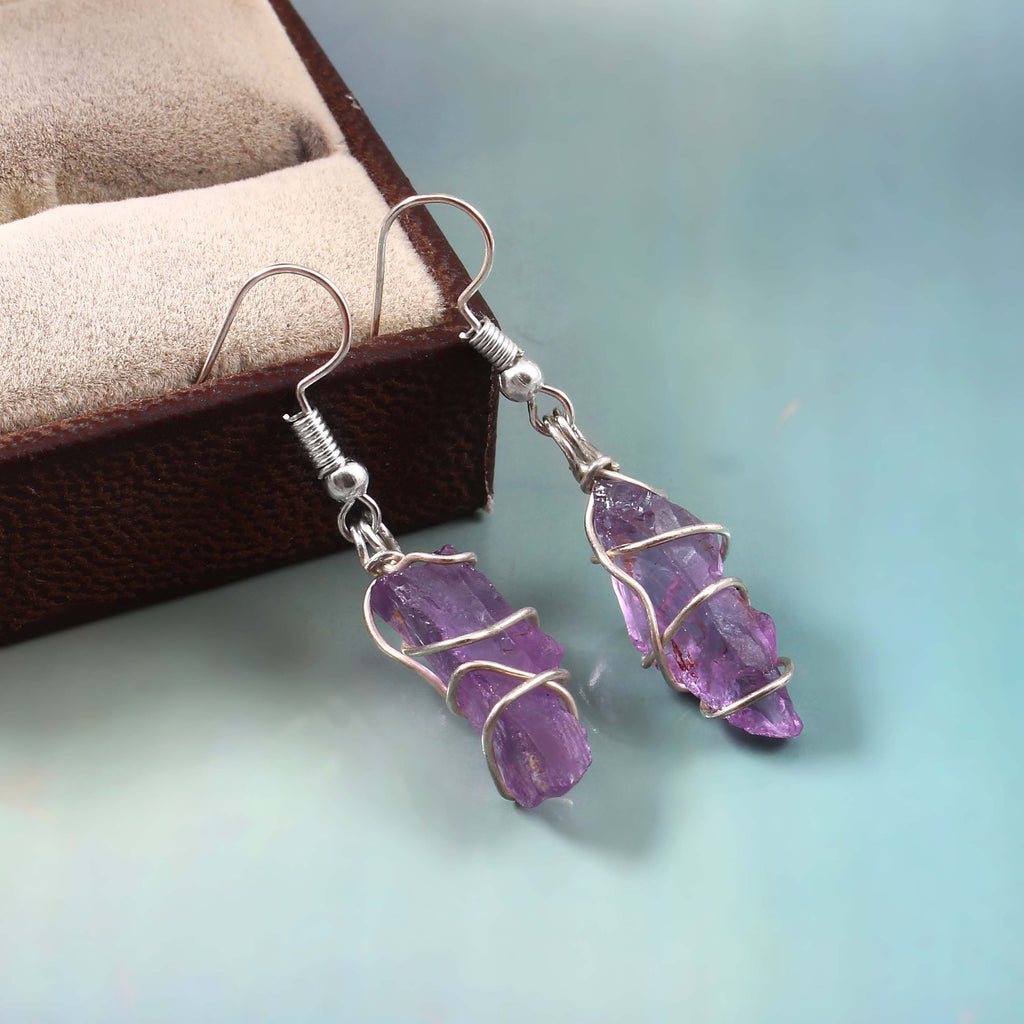 Natural Purple Amethyst Gemstone Earrings