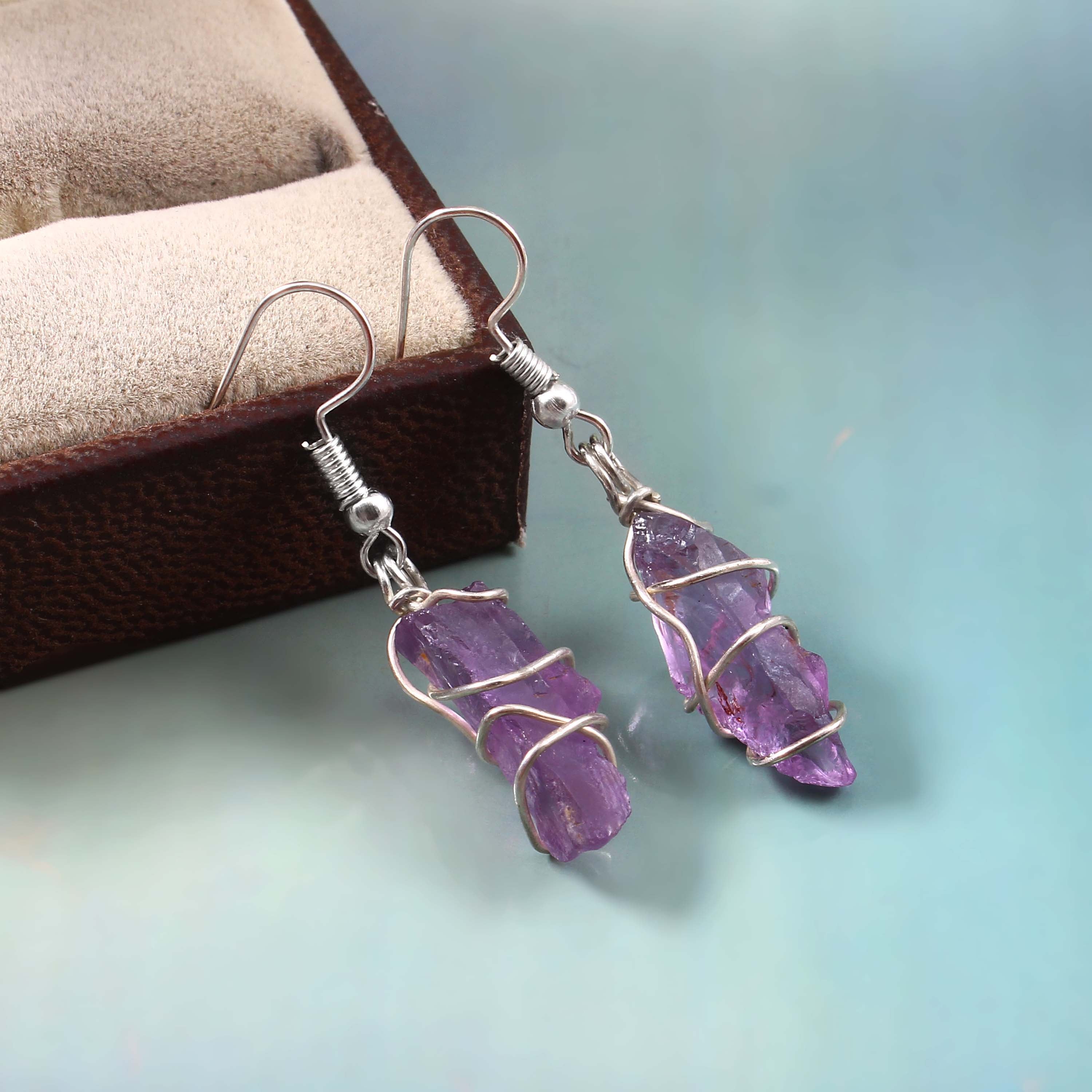 Natural Purple Amethyst Gemstone Earrings