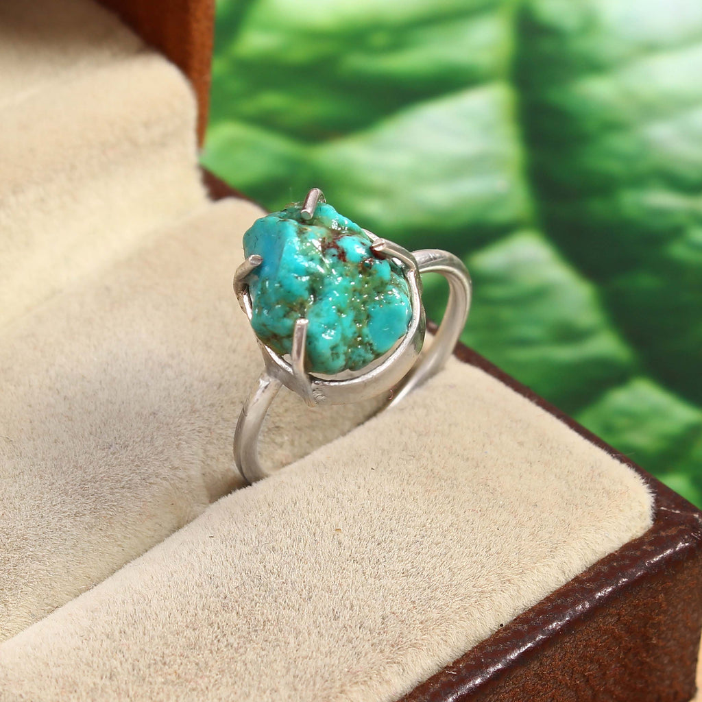 Natural Blue Turquoise Free Size Rough Gemstone Ring