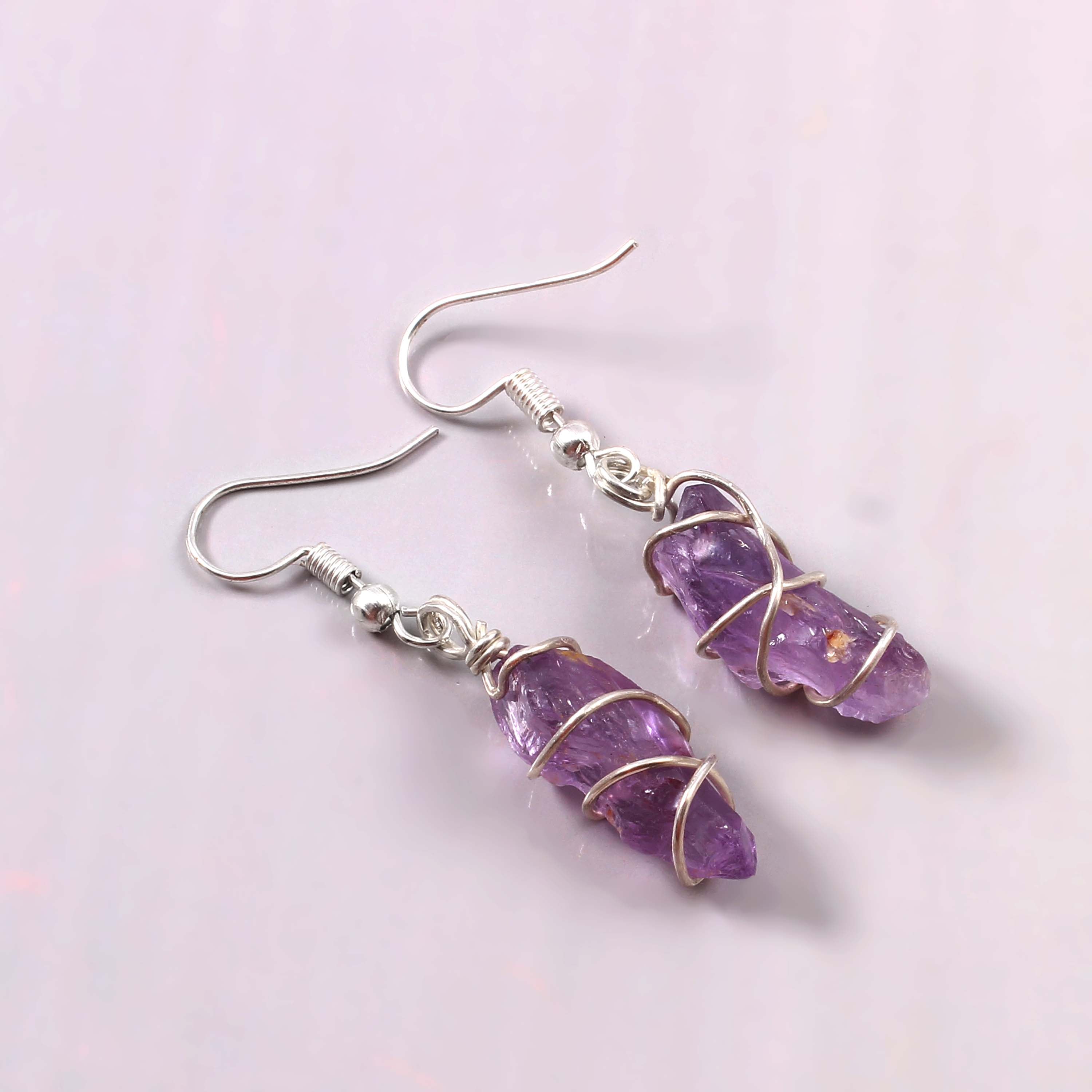 Natural Purple Amethyst Gemstone Earrings