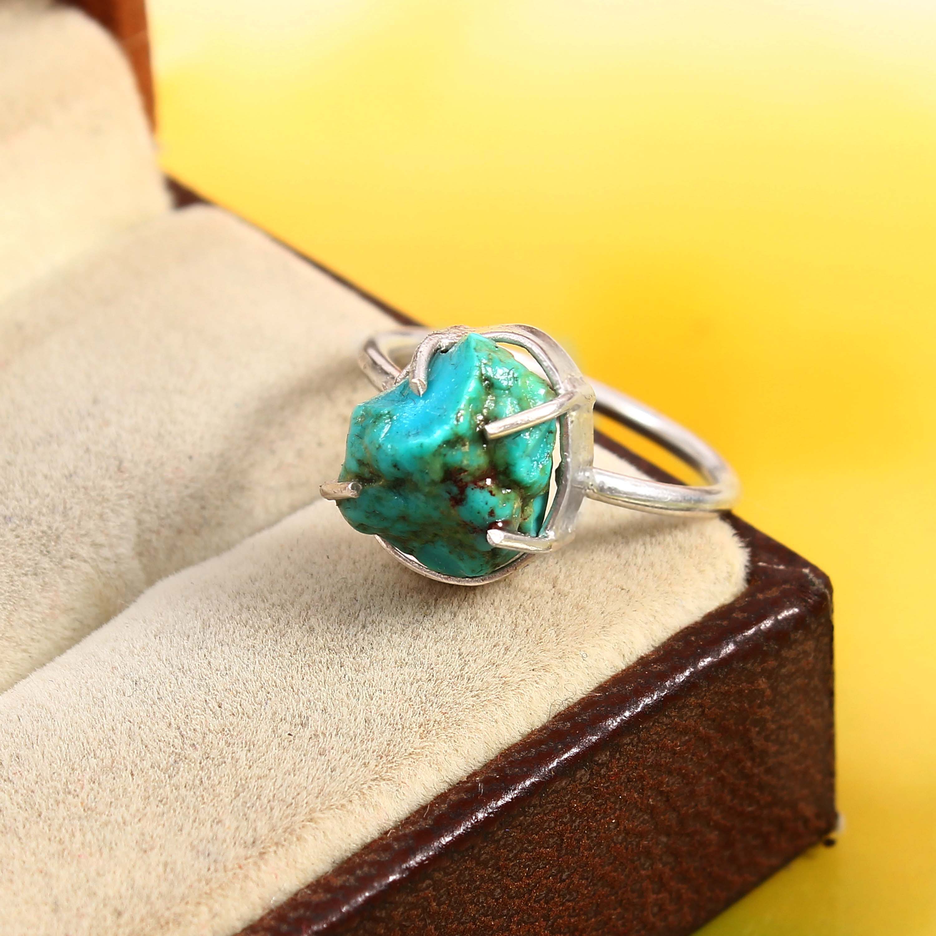 Natural Blue Turquoise Free Size Rough Gemstone Ring