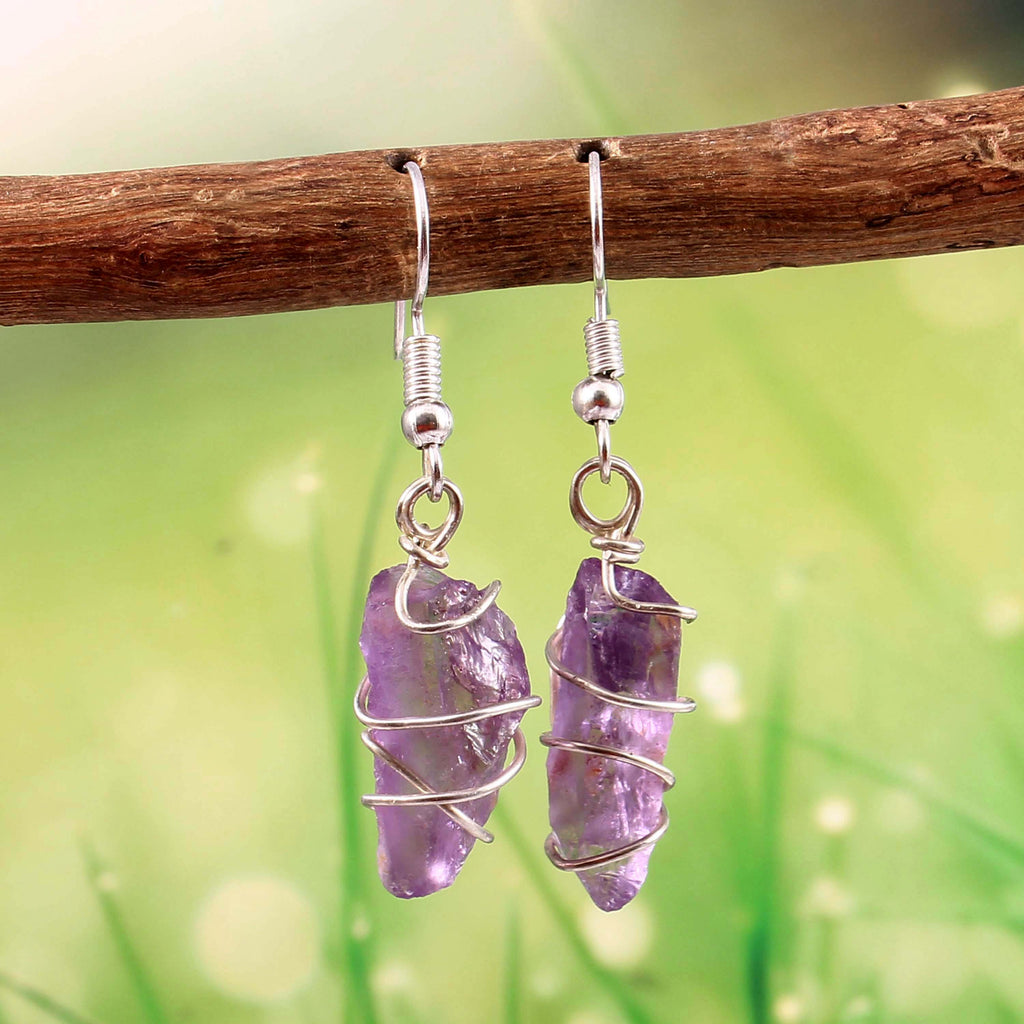 Natural Purple Amethyst Gemstone Earrings