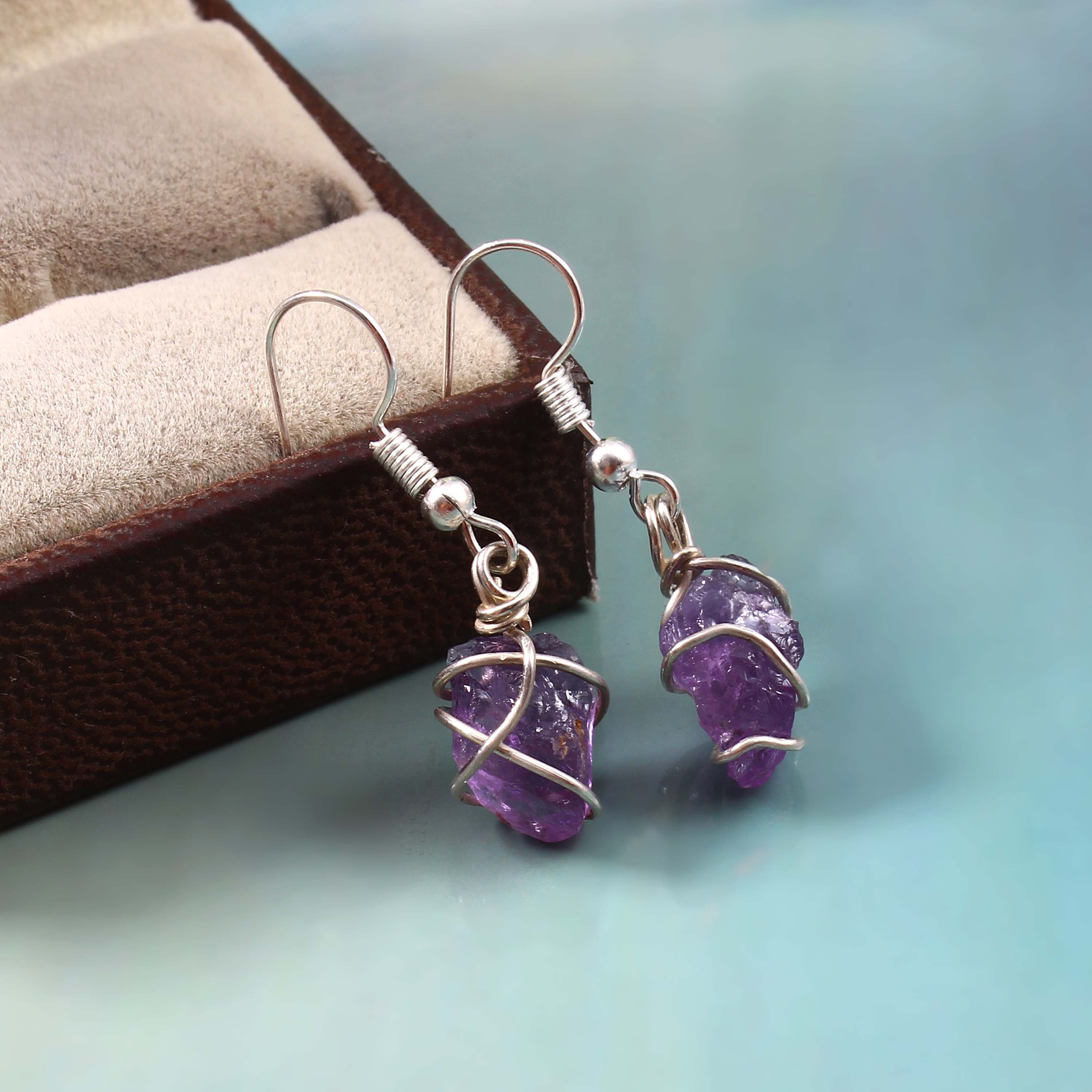 Natural Dark Amethyst Gemstone Earrings