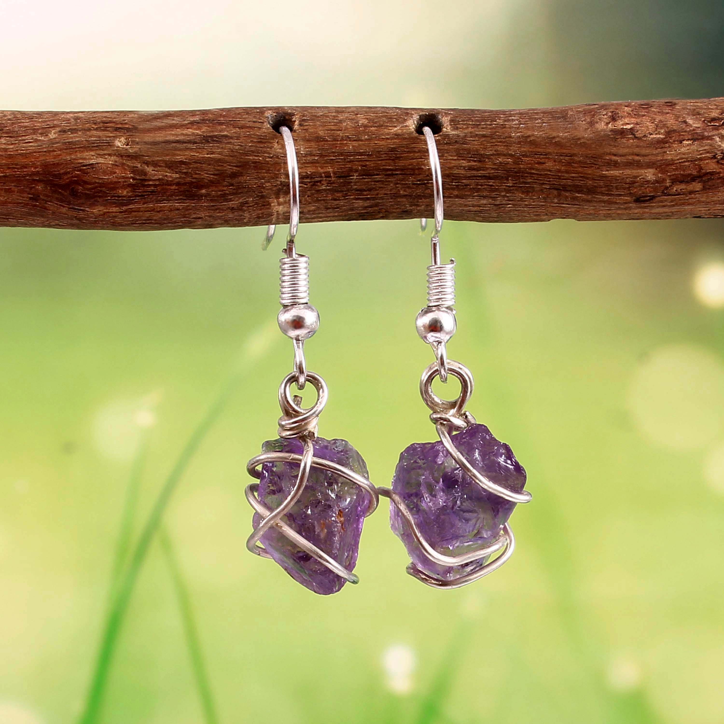 Natural Dark Amethyst Gemstone Earrings
