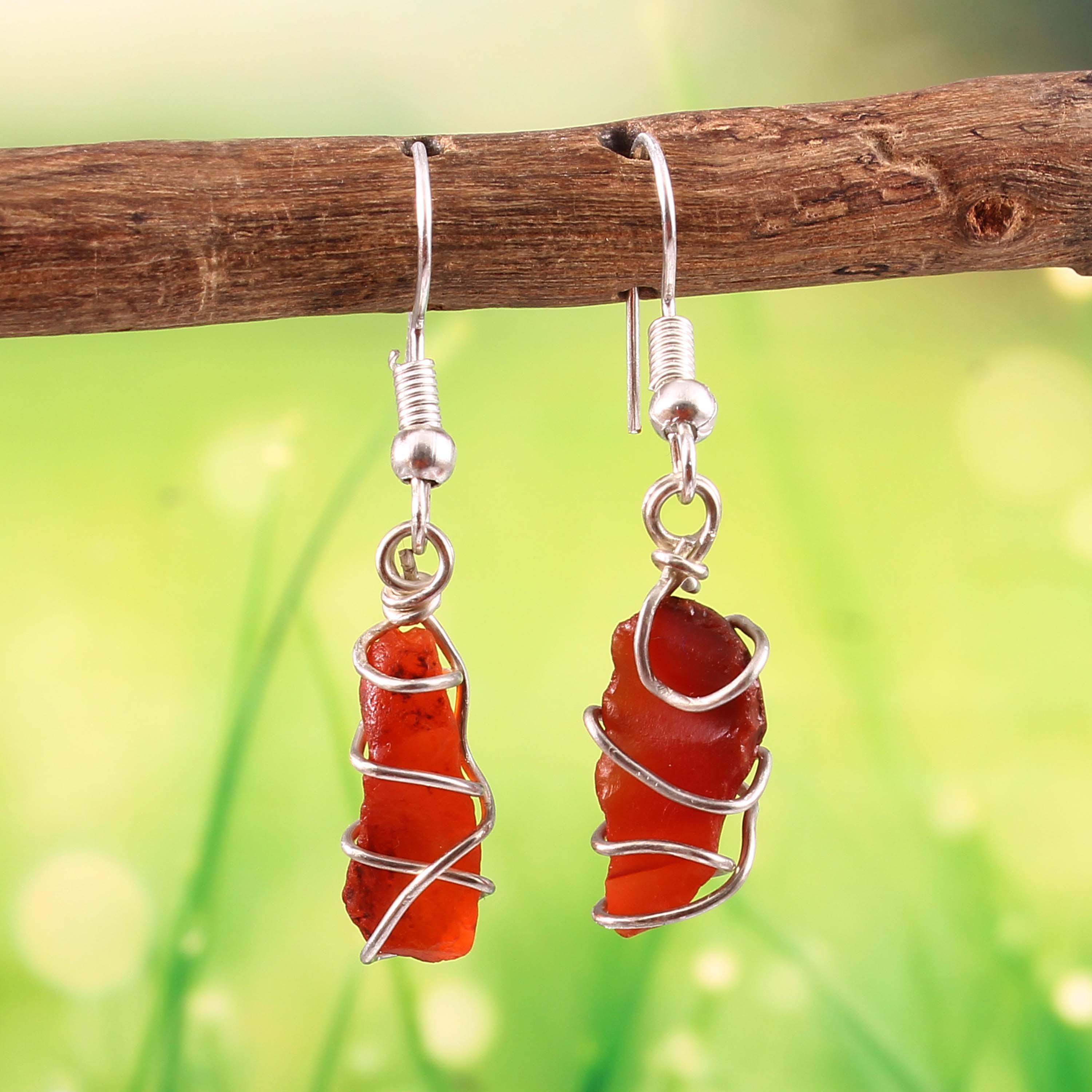 Natural Red Sunstone Gemstone Earrings