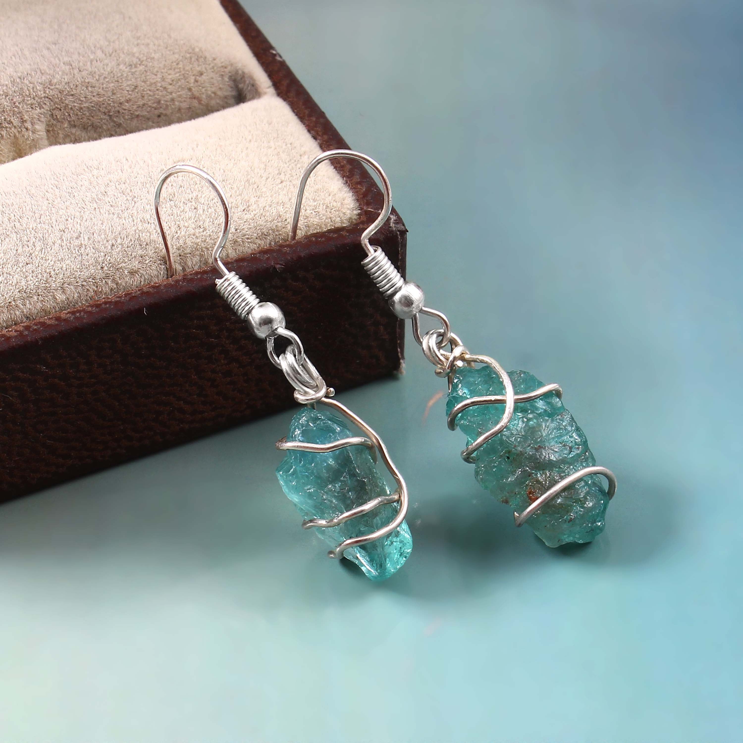 Natural Blue Aquamarine Gemstone Earrings