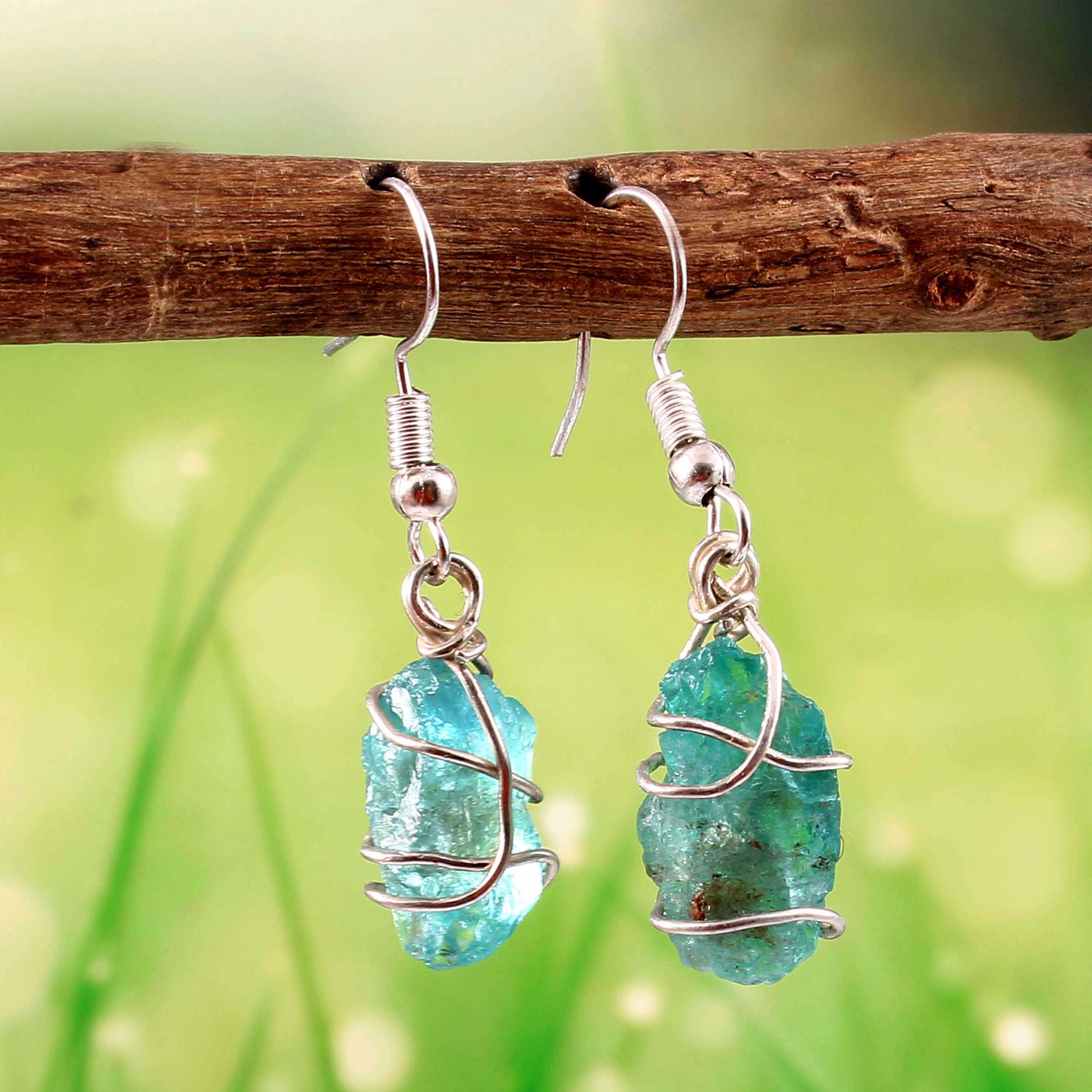 Natural Blue Aquamarine Gemstone Earrings