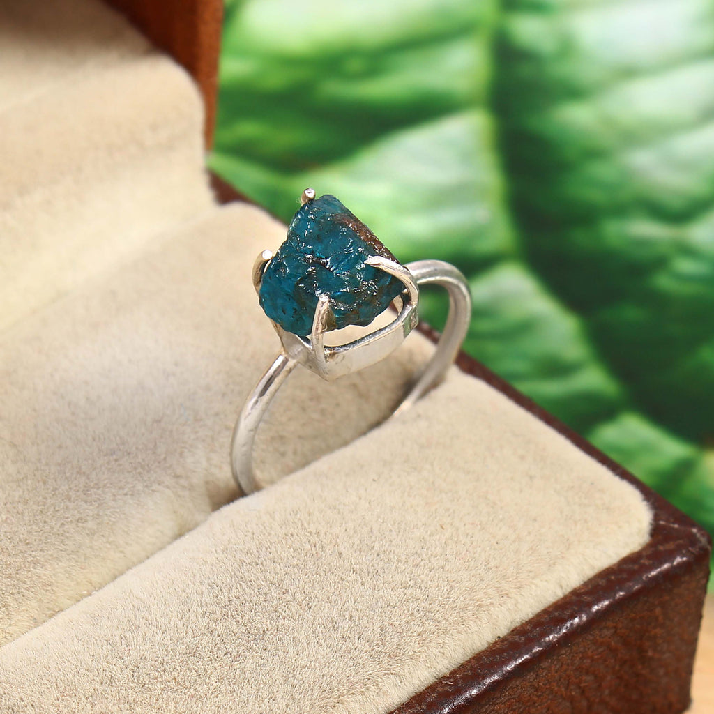 Natural Blue Turquoise Free Size Rough Gemstone Ring