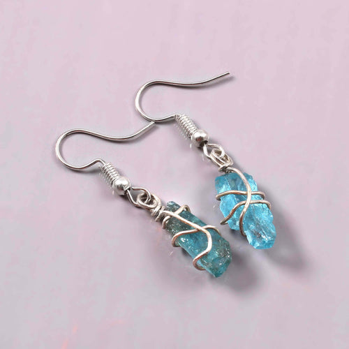 Natural Blue Aquamarine Gemstone Earrings