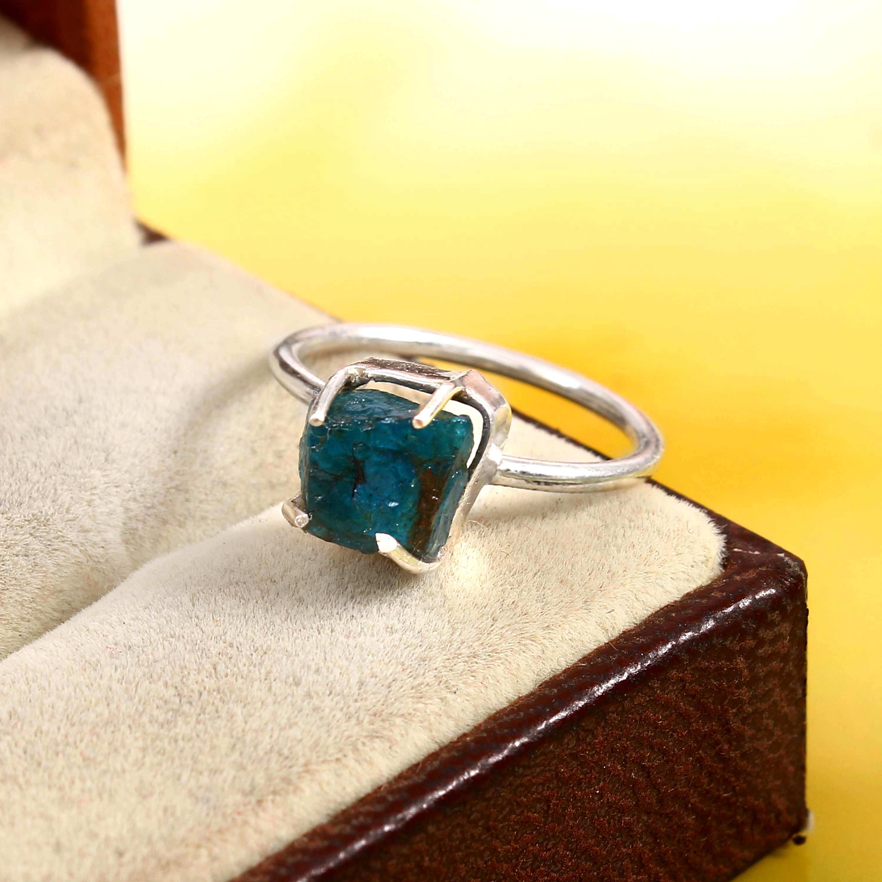 Natural Blue Turquoise Free Size Rough Gemstone Ring