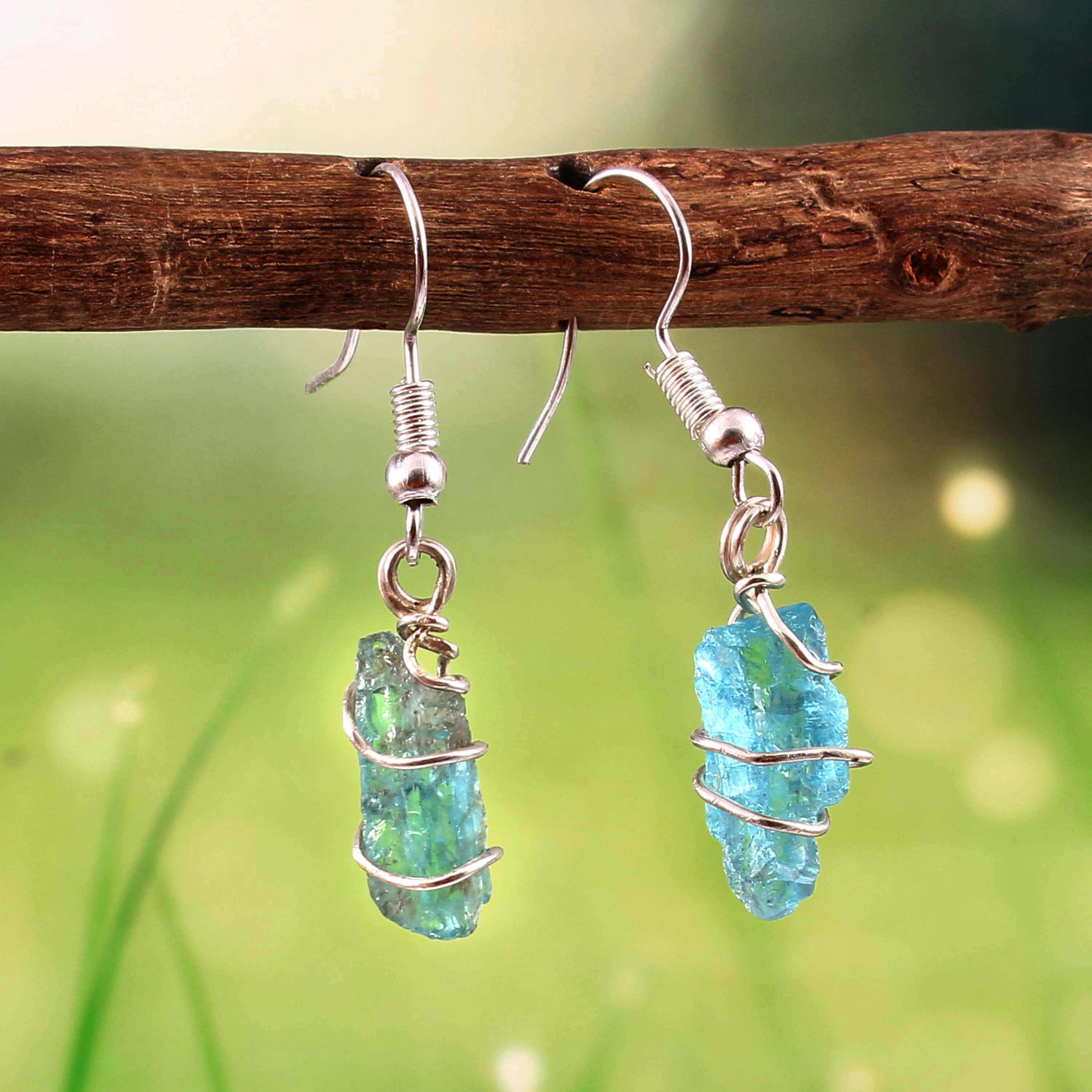 Natural Blue Aquamarine Gemstone Earrings