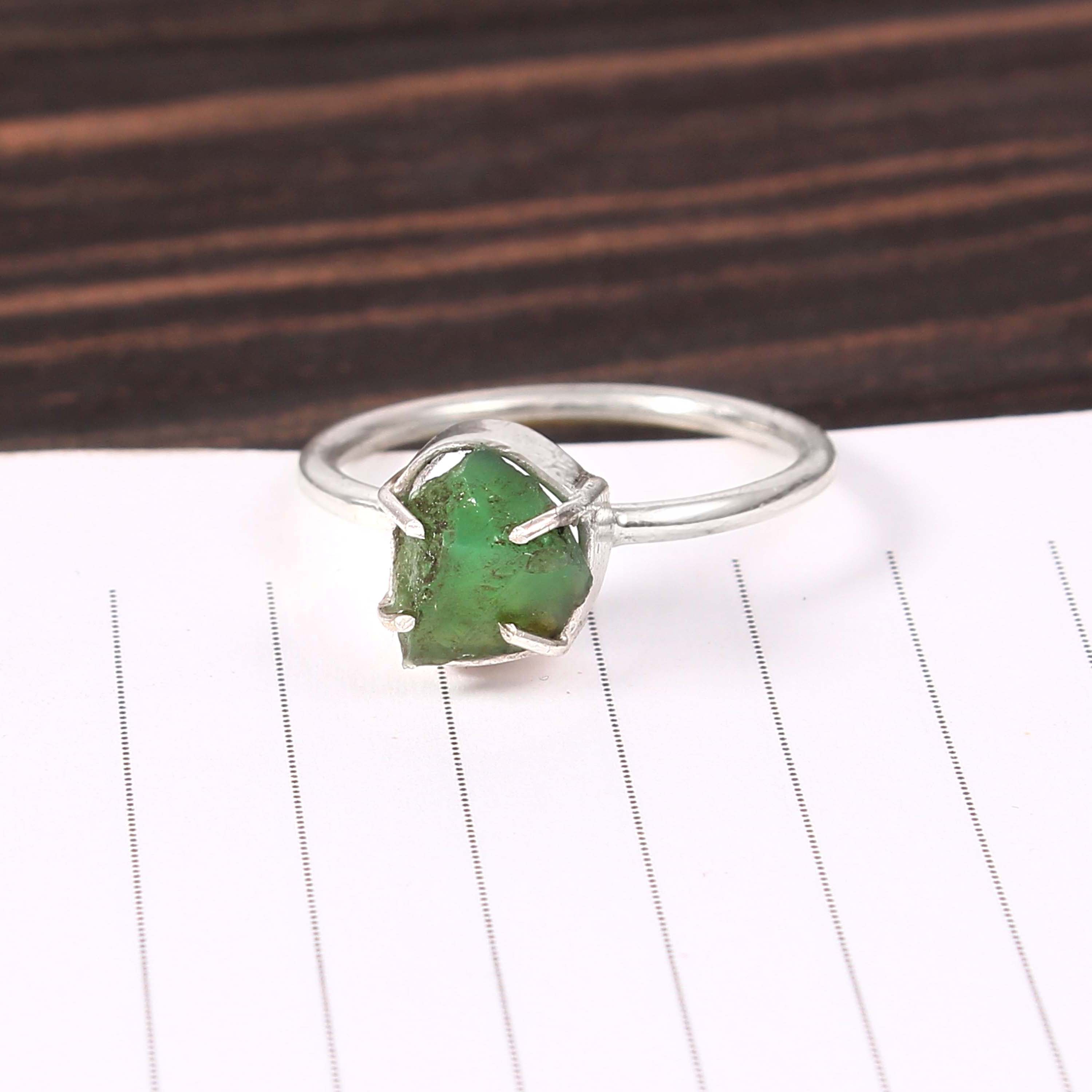 Natural Green Turquoise Free Size Rough Gemstone Ring