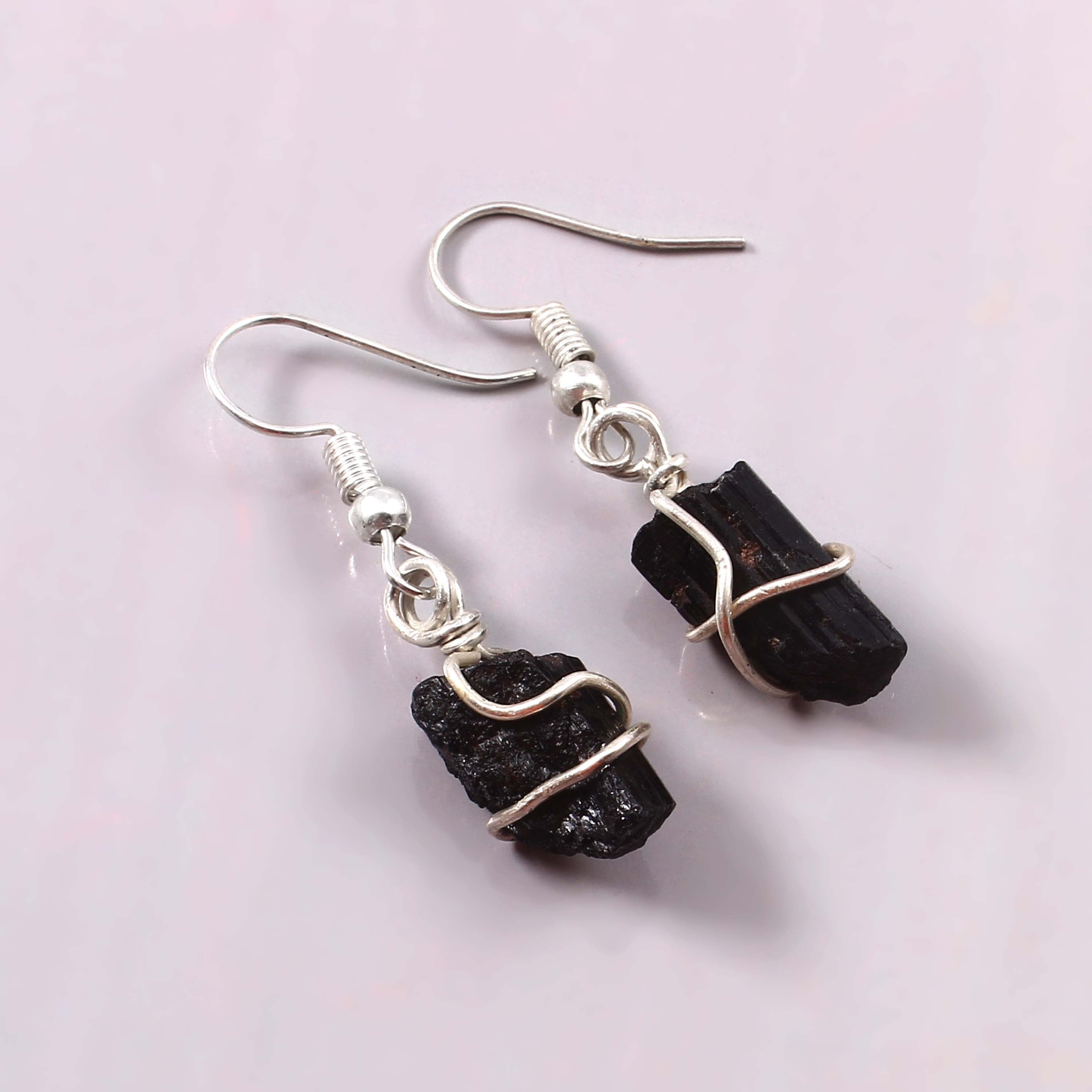 Natural Black Tourmaline Gemstone Earrings