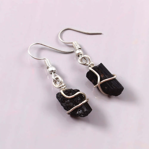 Natural Black Tourmaline Gemstone Earrings