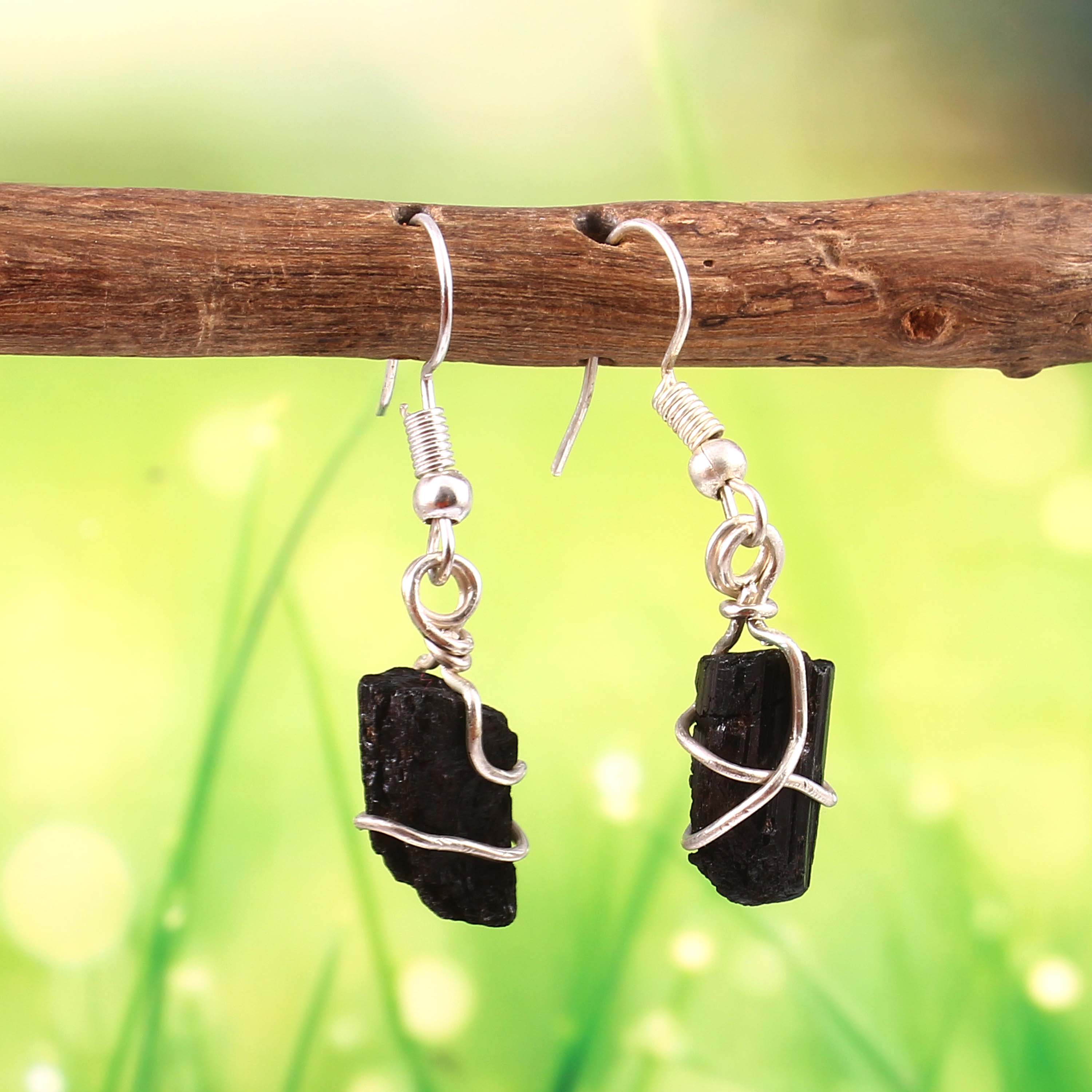 Natural Black Tourmaline Gemstone Earrings