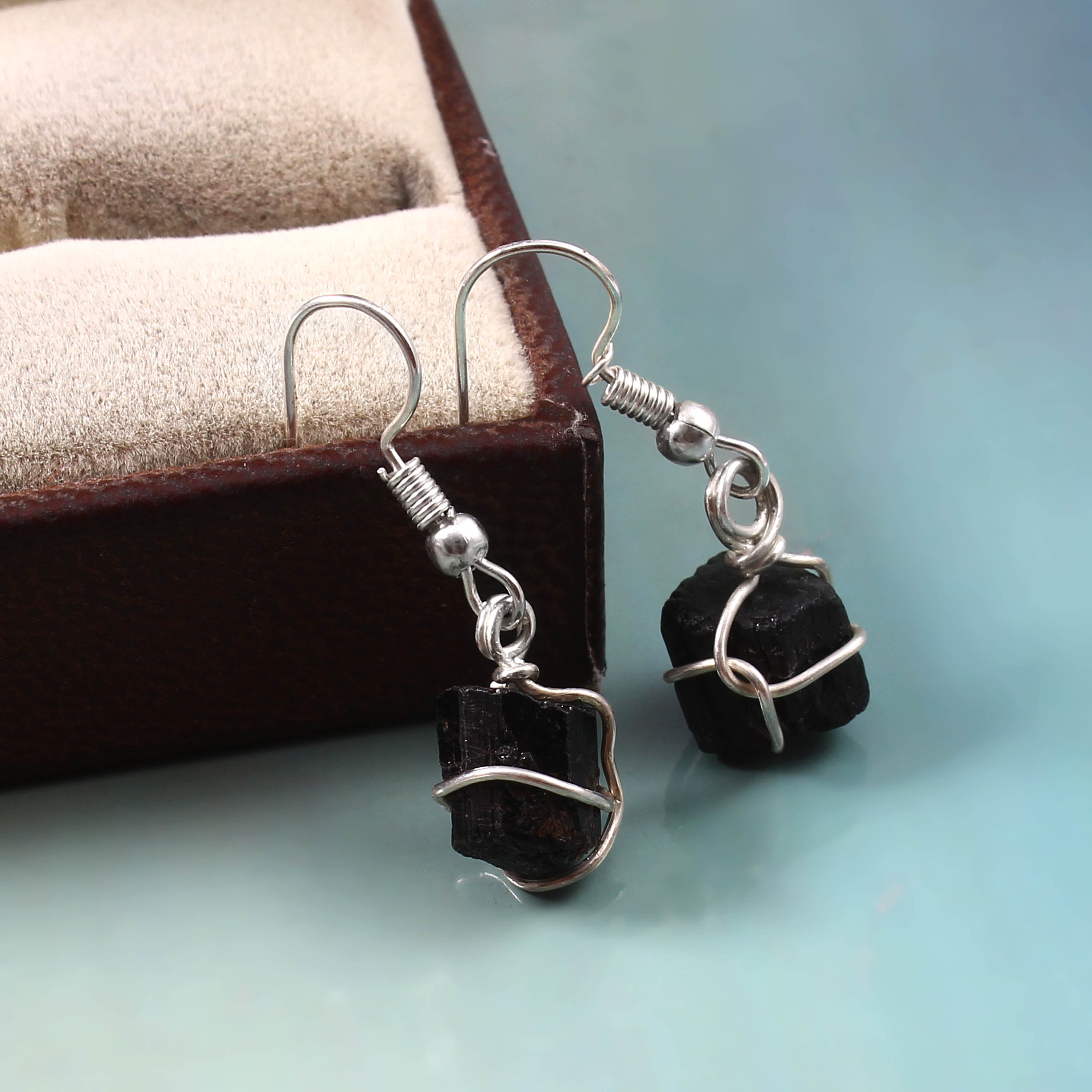 Natural Black Tourmaline Gemstone Earrings