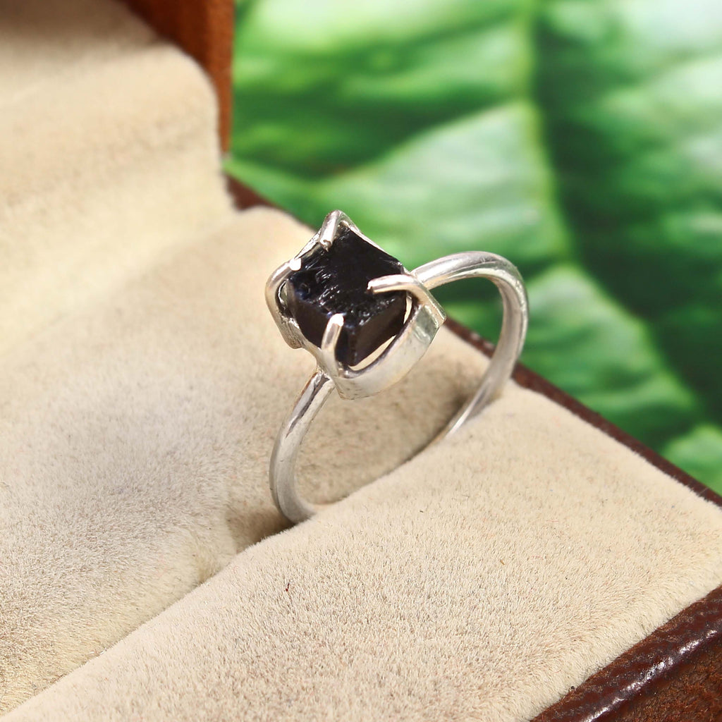Natural Black Tourmaline Free Size Rough Gemstone Ring