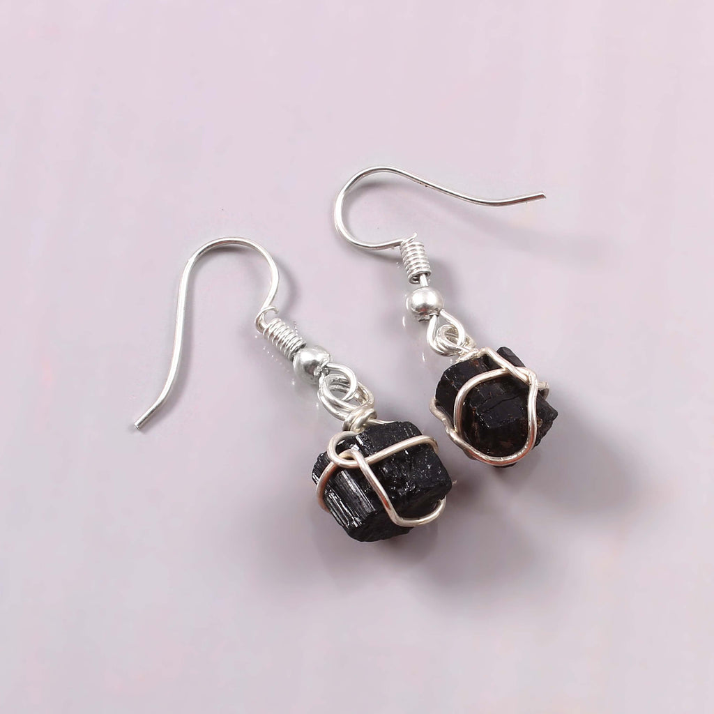 Natural Black Tourmaline Gemstone Earrings
