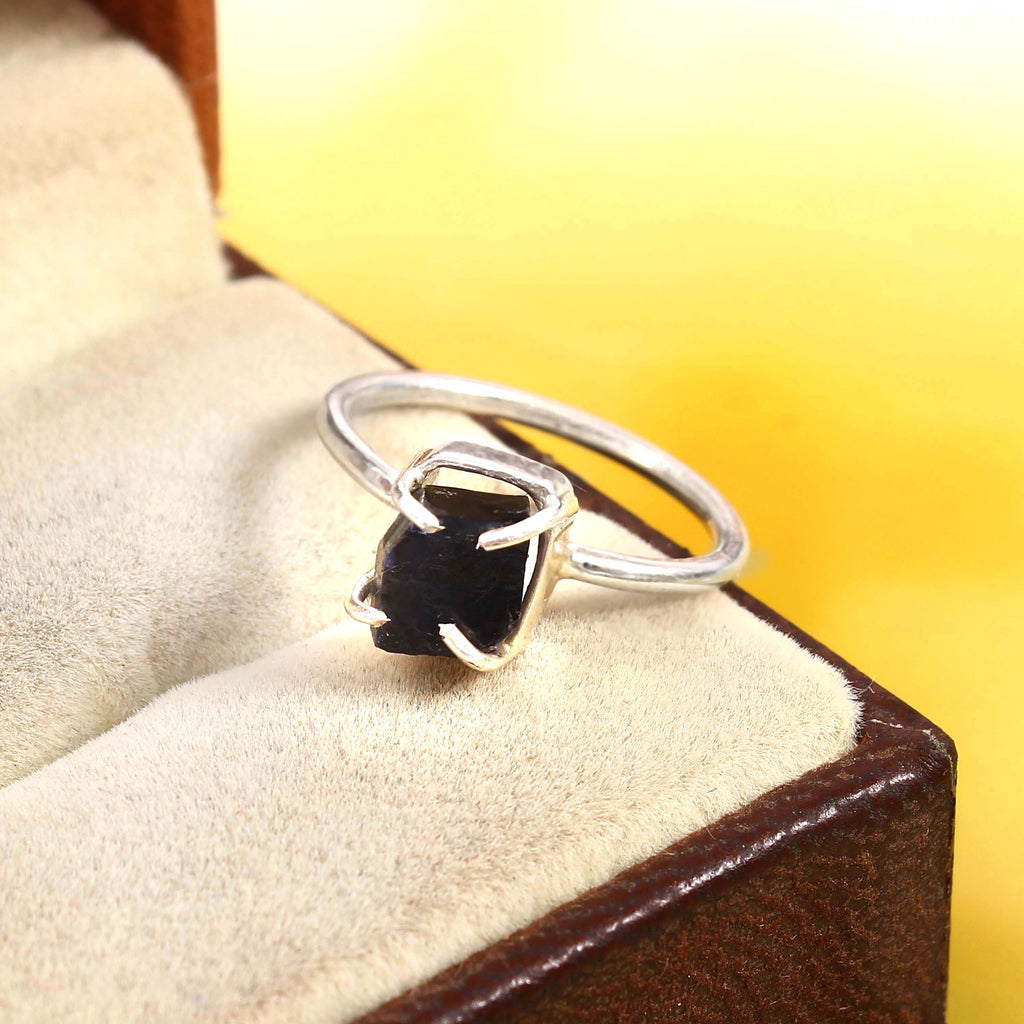 Natural Black Tourmaline Free Size Rough Gemstone Ring