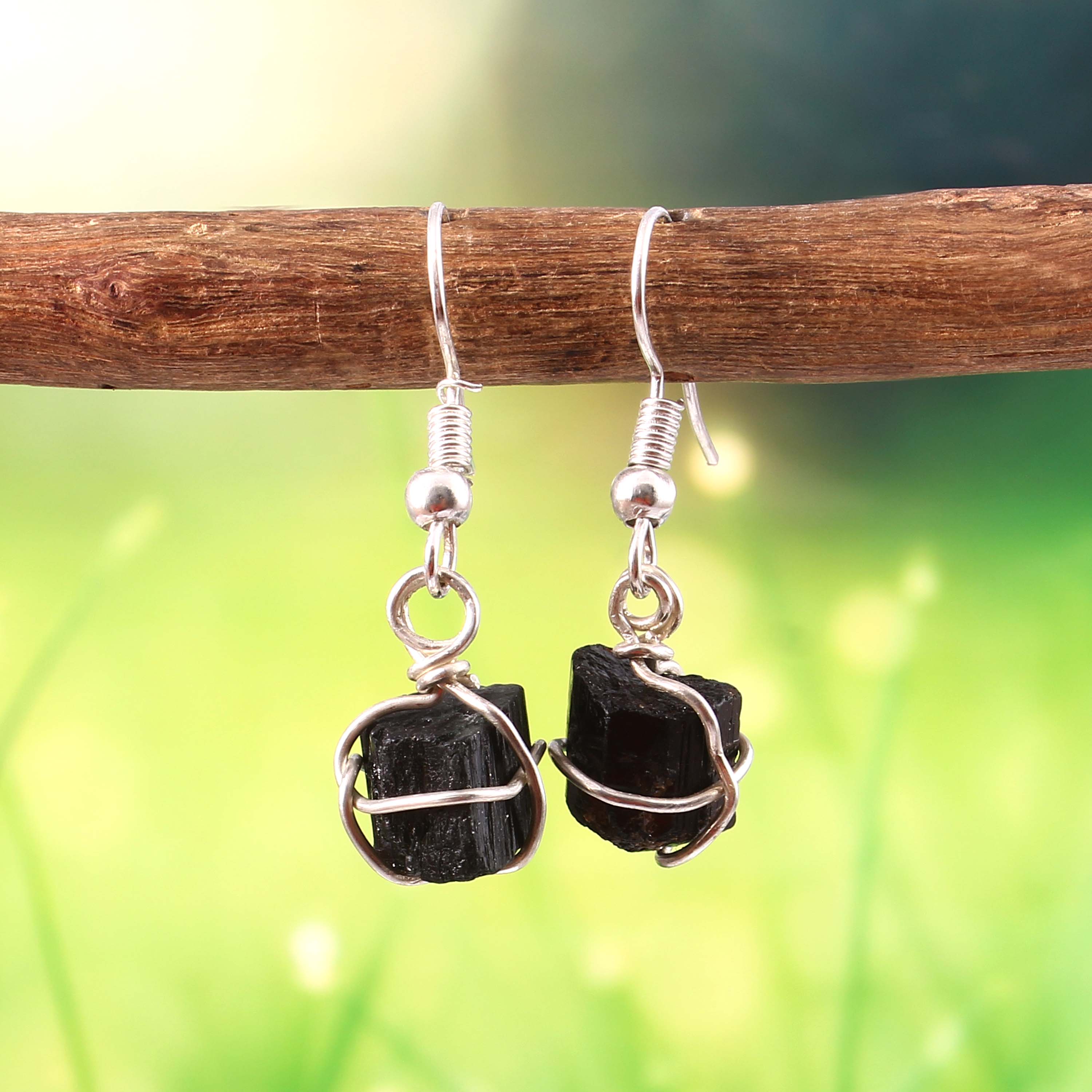 Natural Black Tourmaline Gemstone Earrings