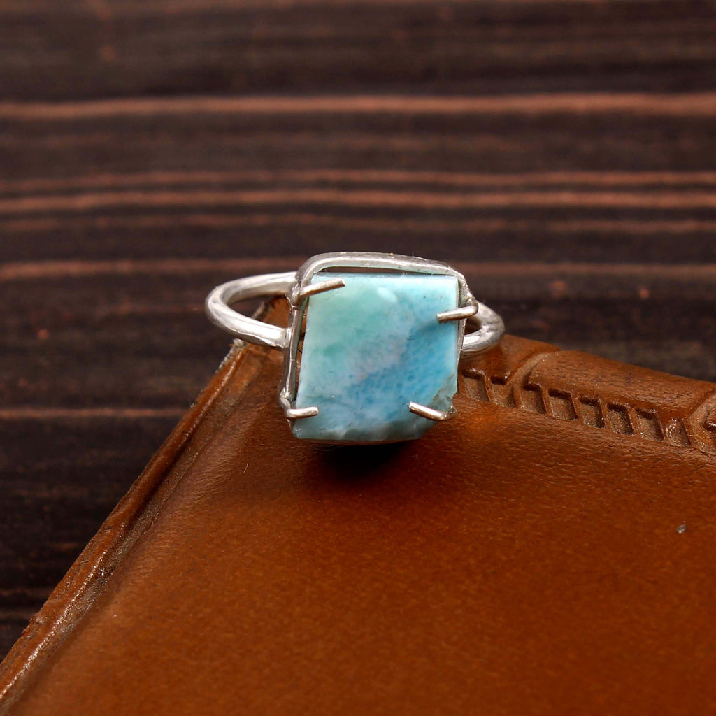 Natural Blue Turquoise Free Size Rough Gemstone Ring
