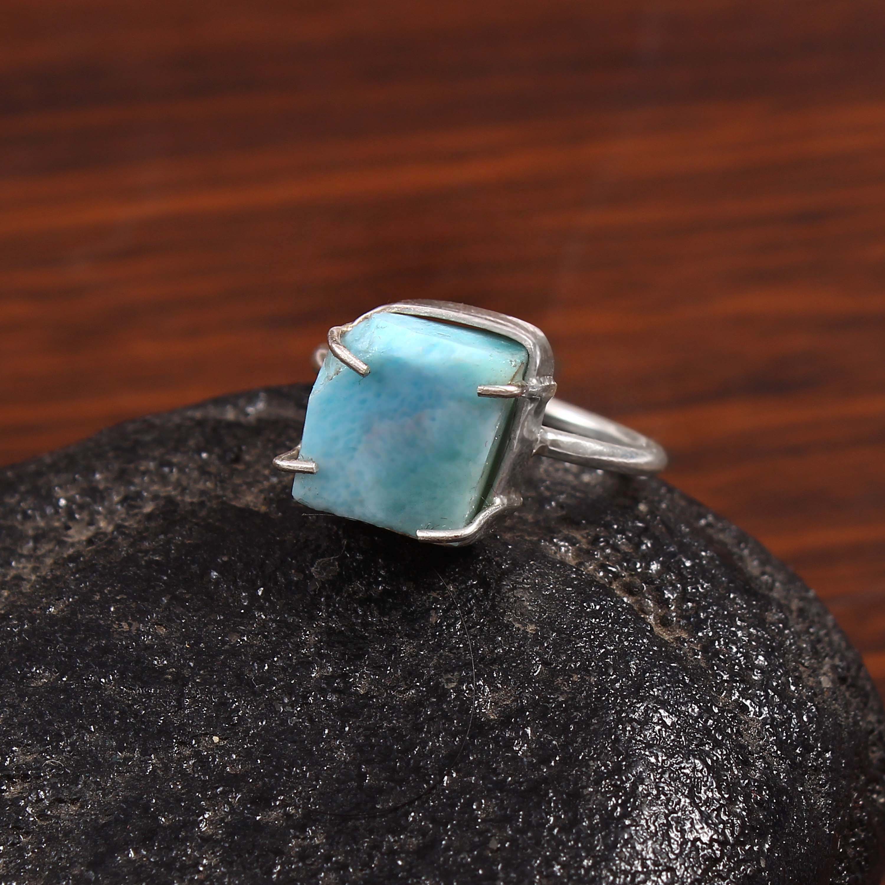 Natural Blue Turquoise Free Size Rough Gemstone Ring