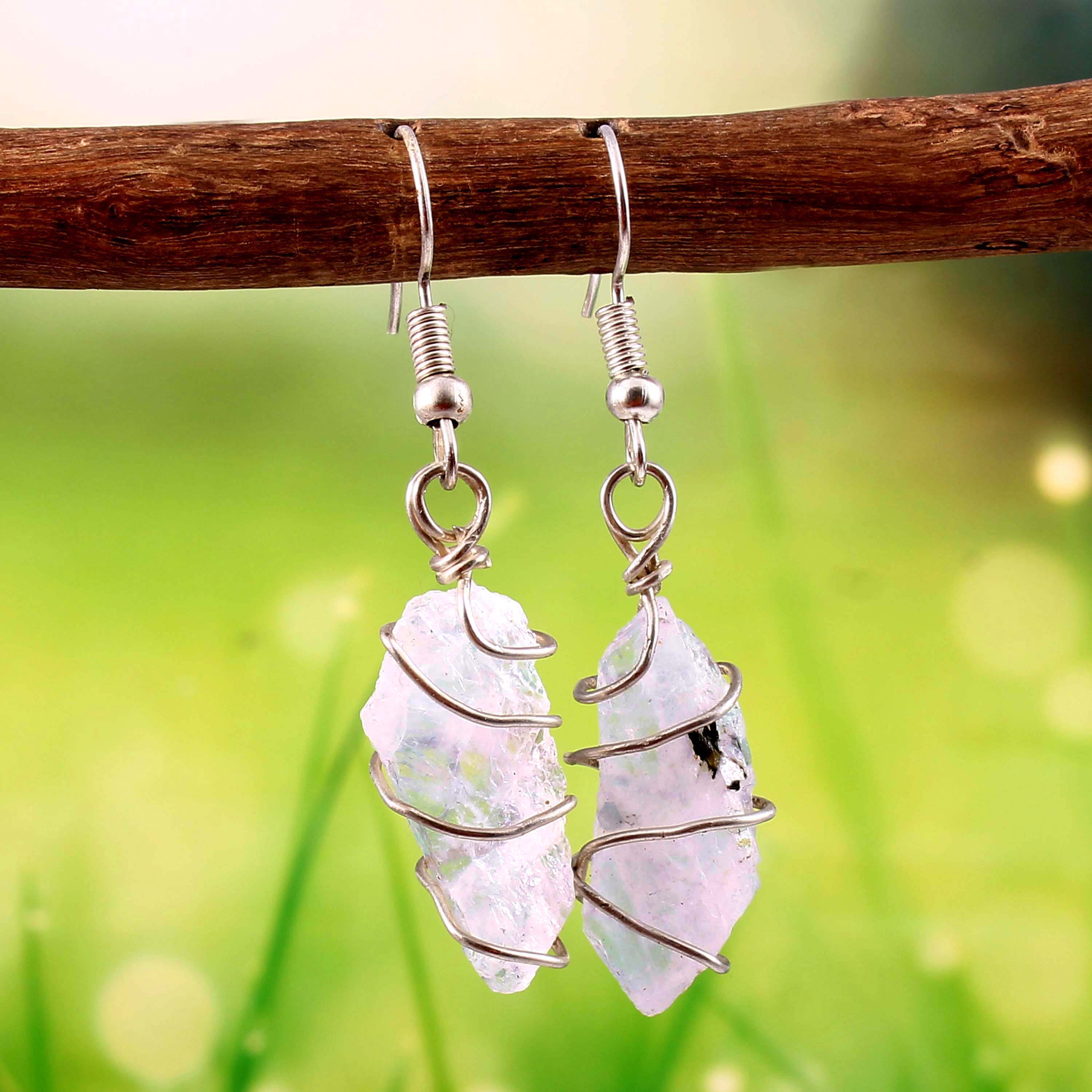 Natural Rainbow Moonstone Gemstone Earrings
