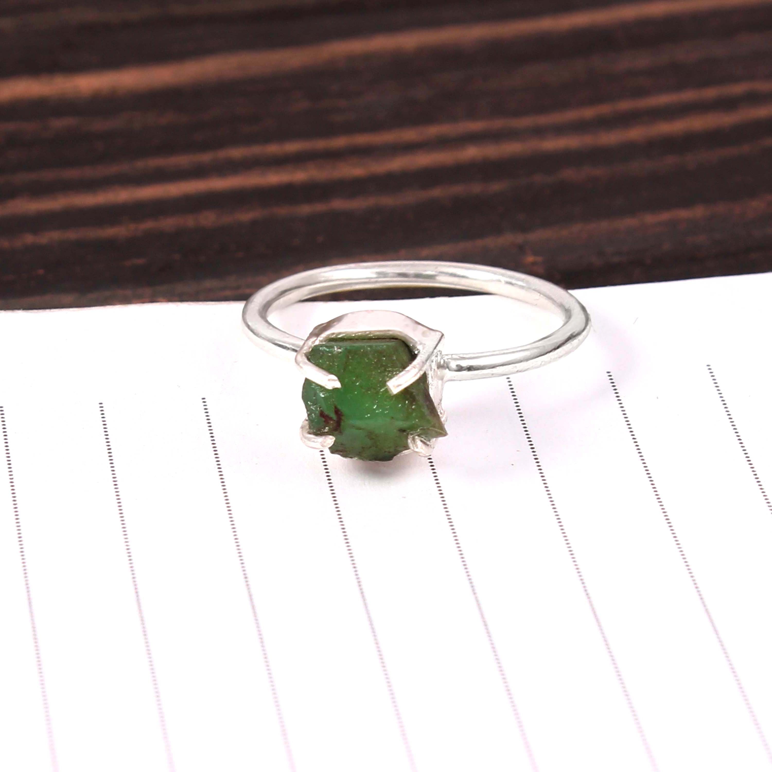 Natural Green Quartz Free Size Rough Gemstone Ring