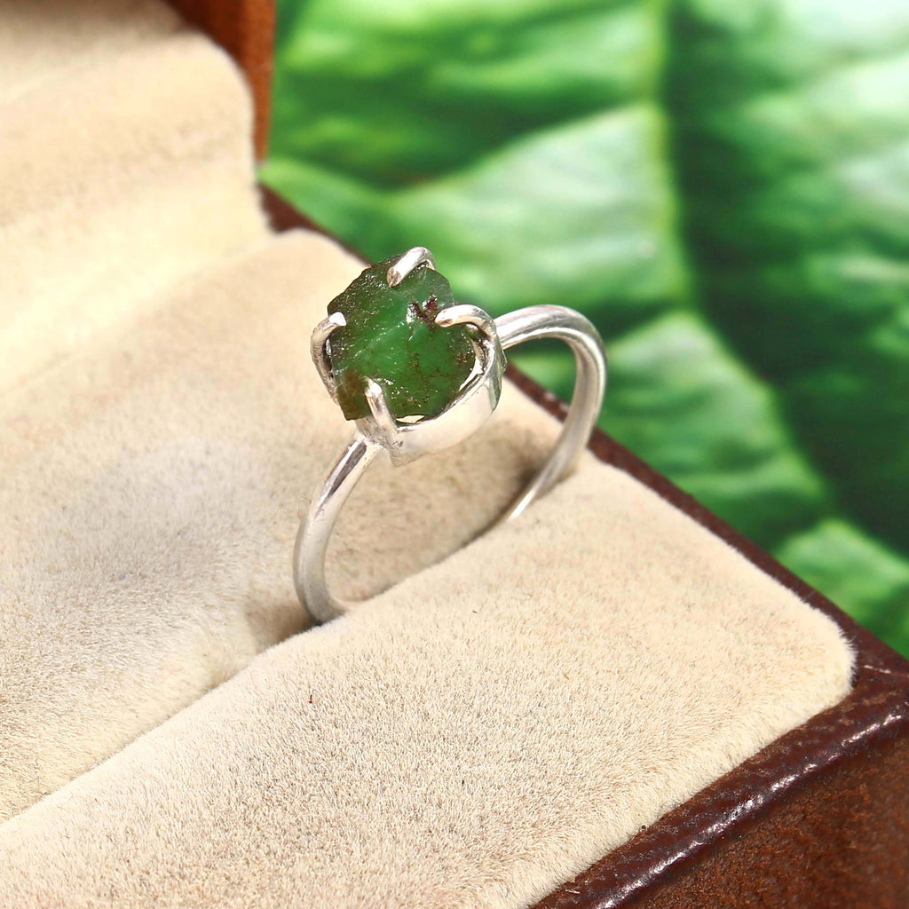 Natural Green Quartz Free Size Rough Gemstone Ring