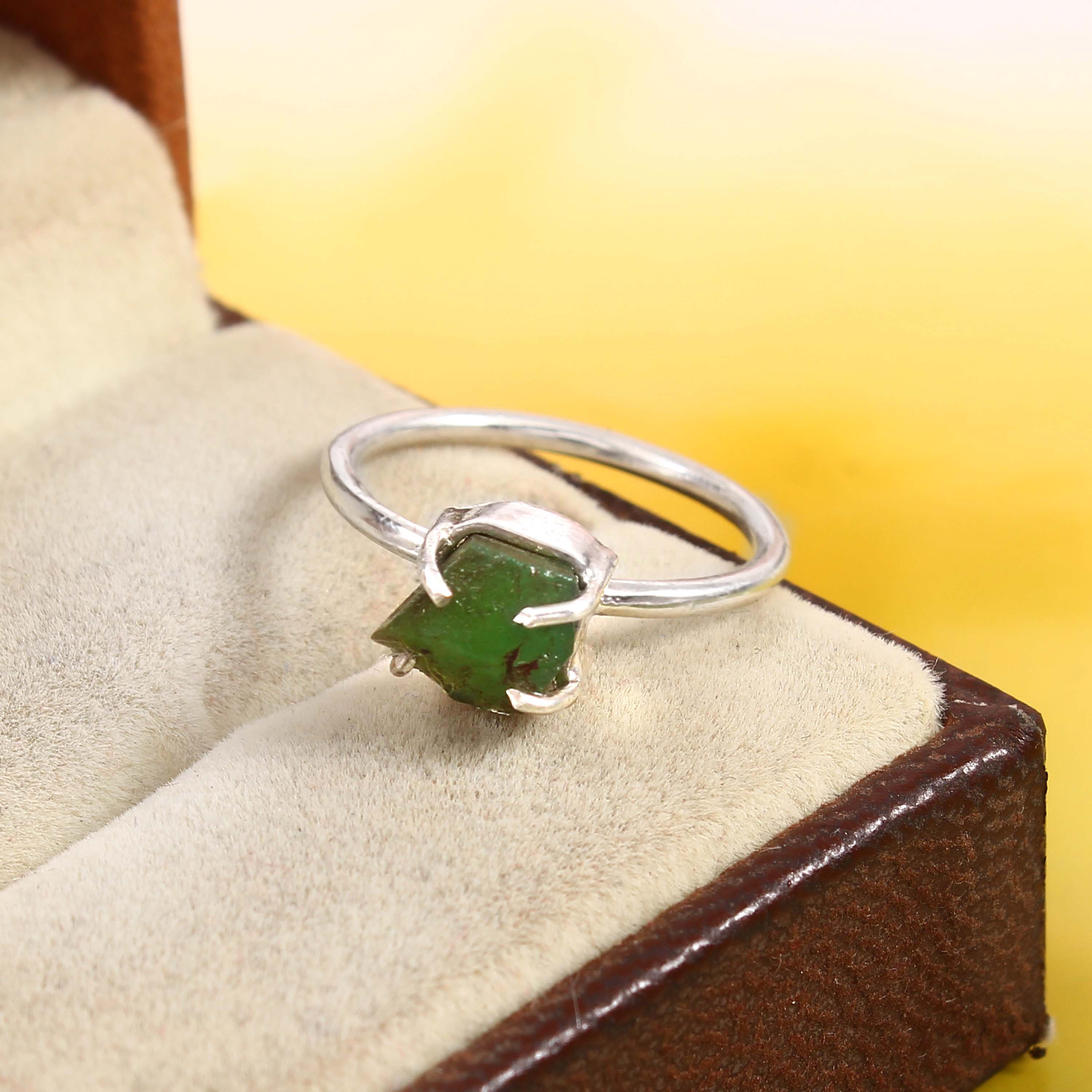 Natural Green Quartz Free Size Rough Gemstone Ring