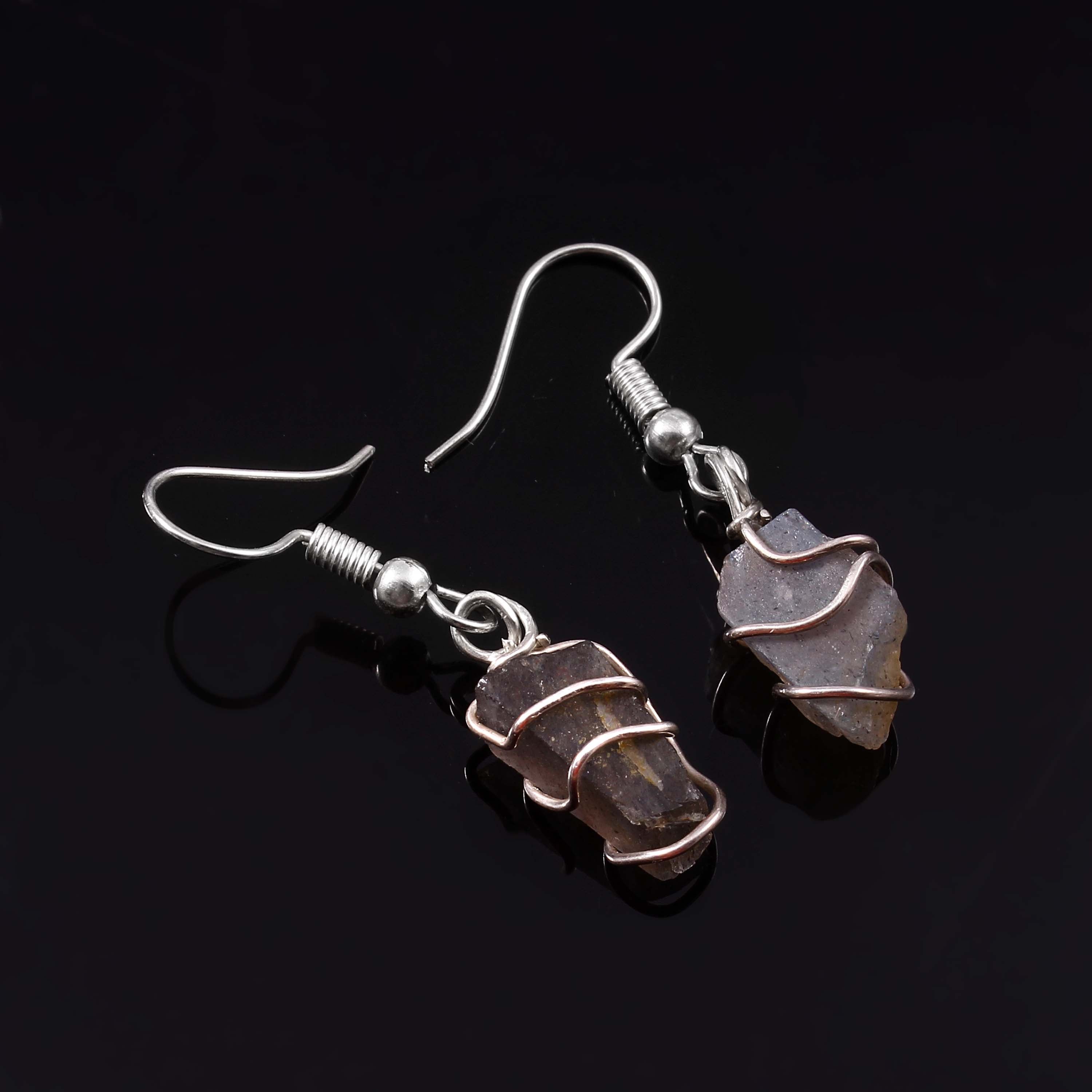 Natural Grey Labradorite Gemstone Earrings