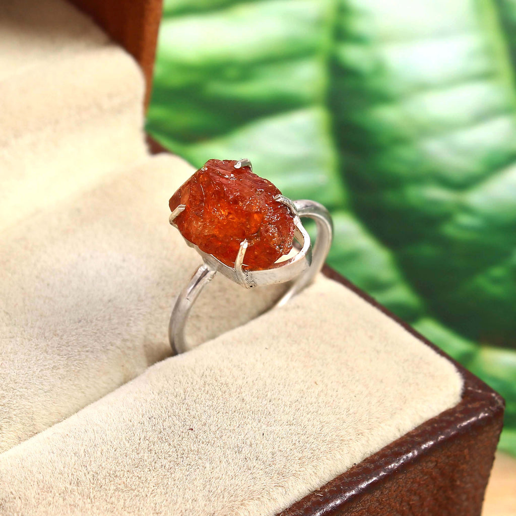 Natural Red Sunstone Free Size Rough Gemstone Ring