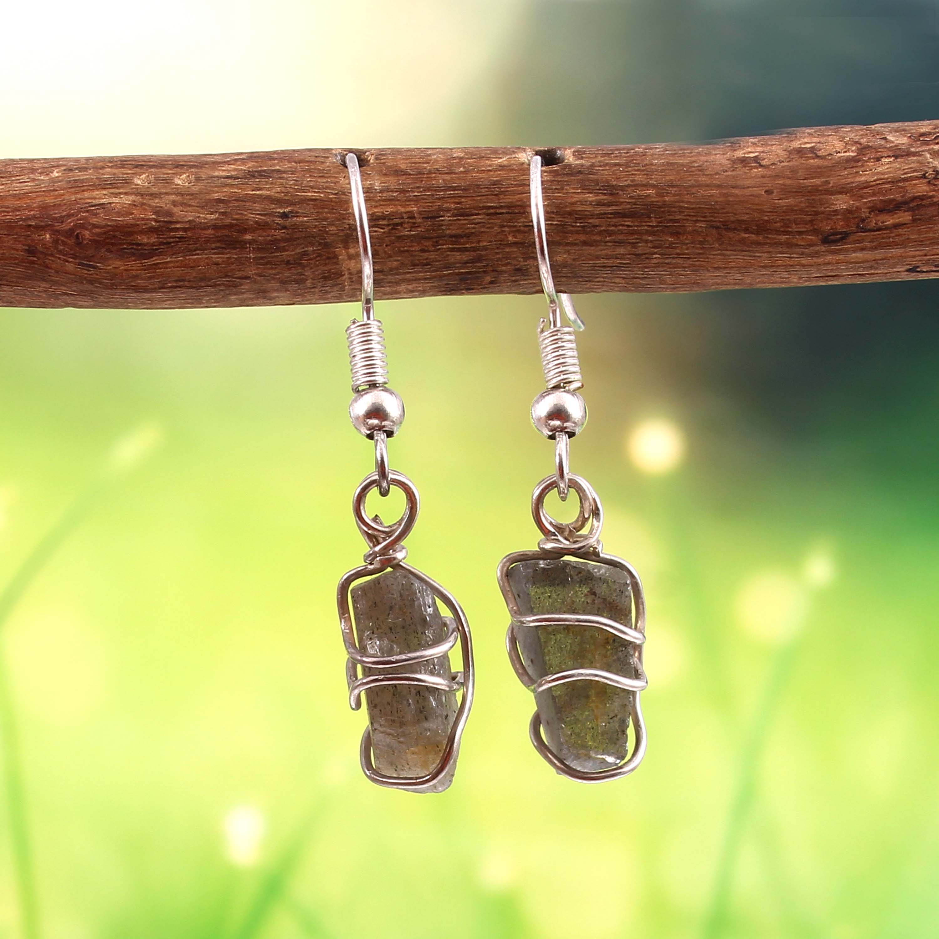 Natural Grey Labradorite Gemstone Earrings